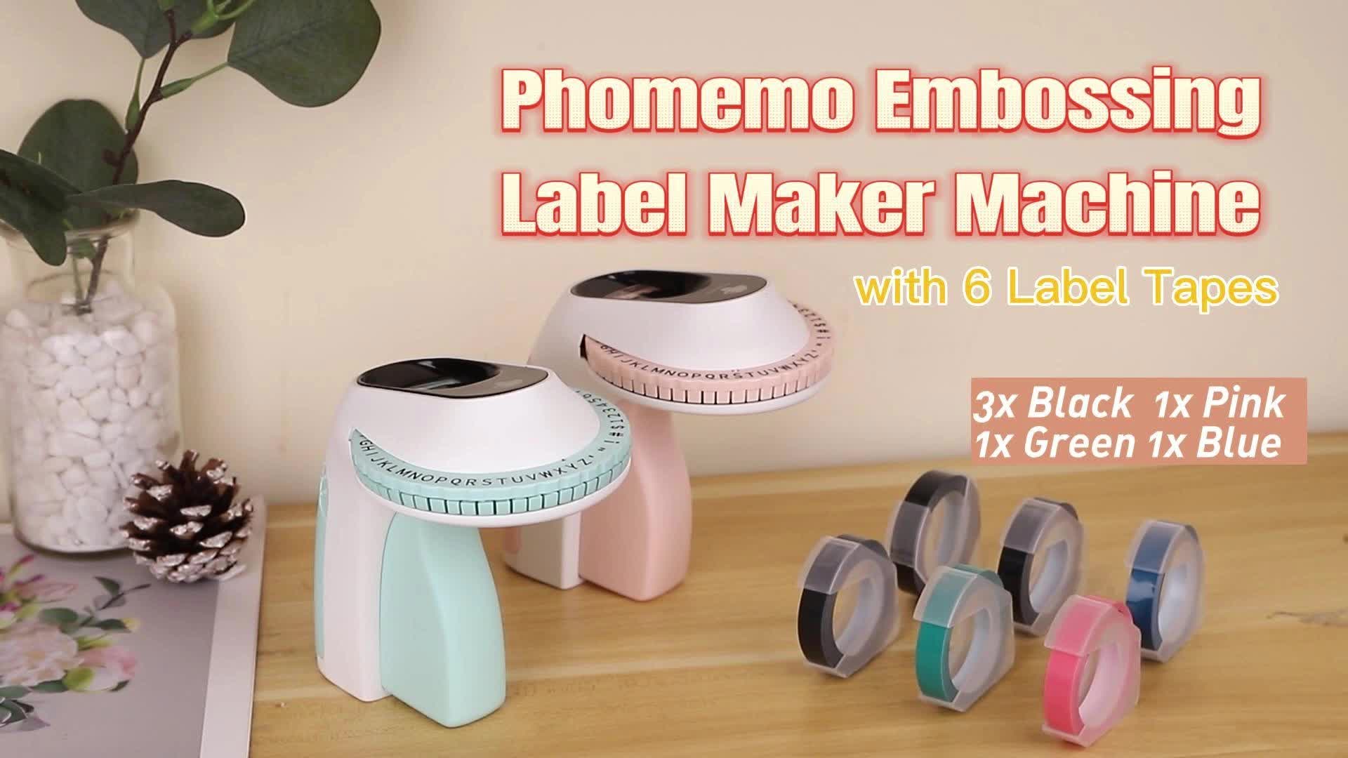 Phomemo Etiqueteuse,etiqueteuse Autocollantes E975, Mini imprimante  Etiquette avec 6 Rubans,étiqueteuse rétro,3D Embossing Label Maker Machine  pour