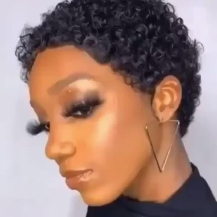 Afro * Human Hair Wigs 6 Inch Short Fluffy Curly Human Hair Wigs For Women  Glueless Full Machine Made Non Lace Wigs