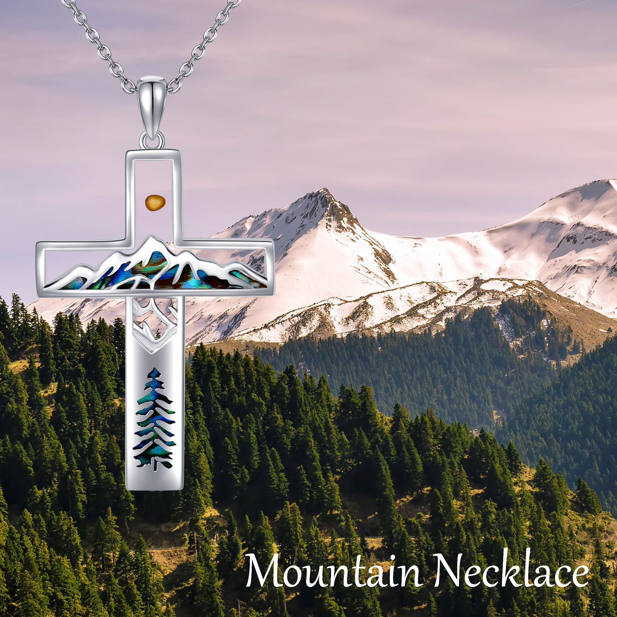 925 Sterling Silver Abalone Shell Mountain Necklace