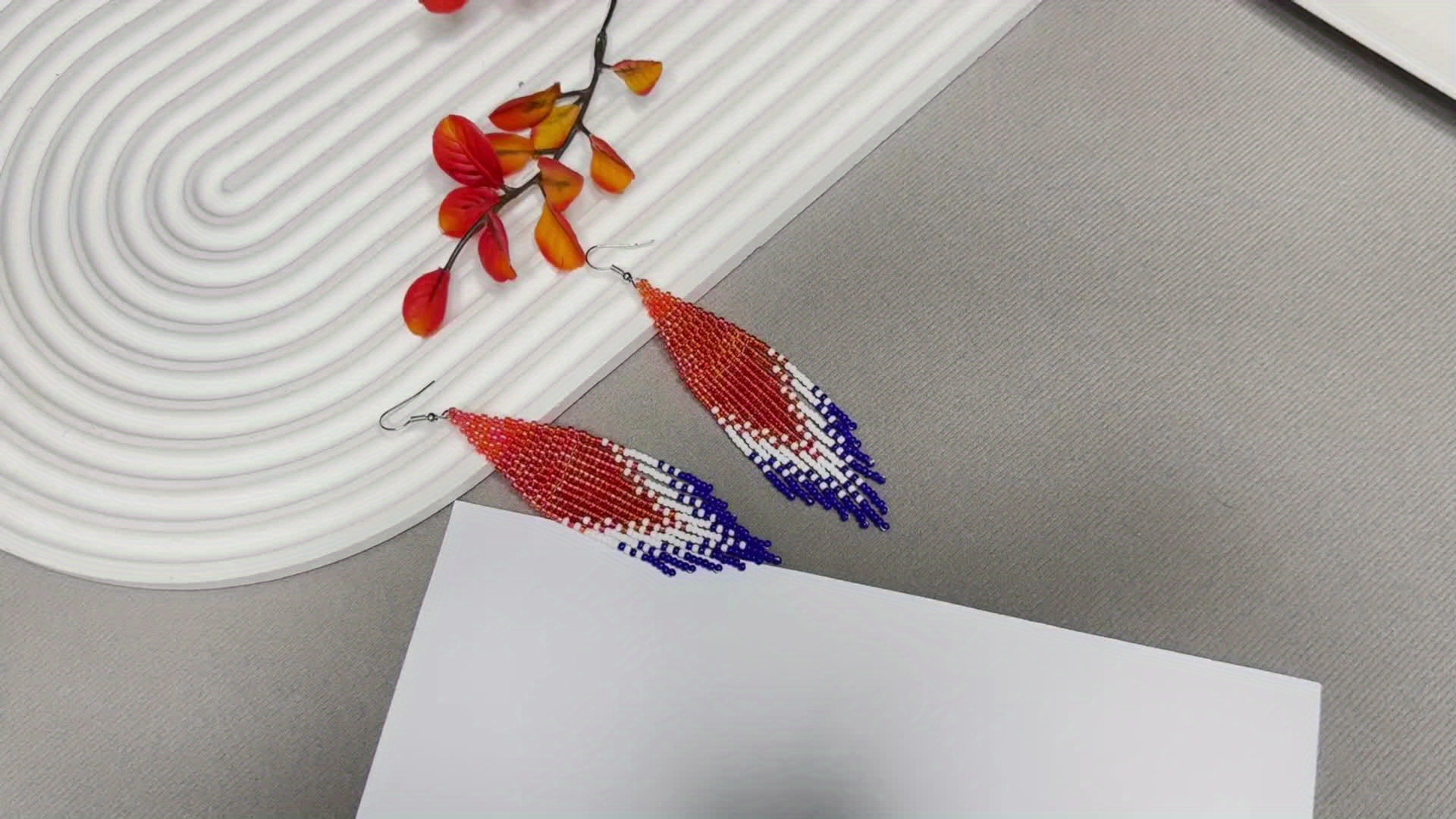 Women's Geometric Design Color-Gradient Long-Tassel Earrings