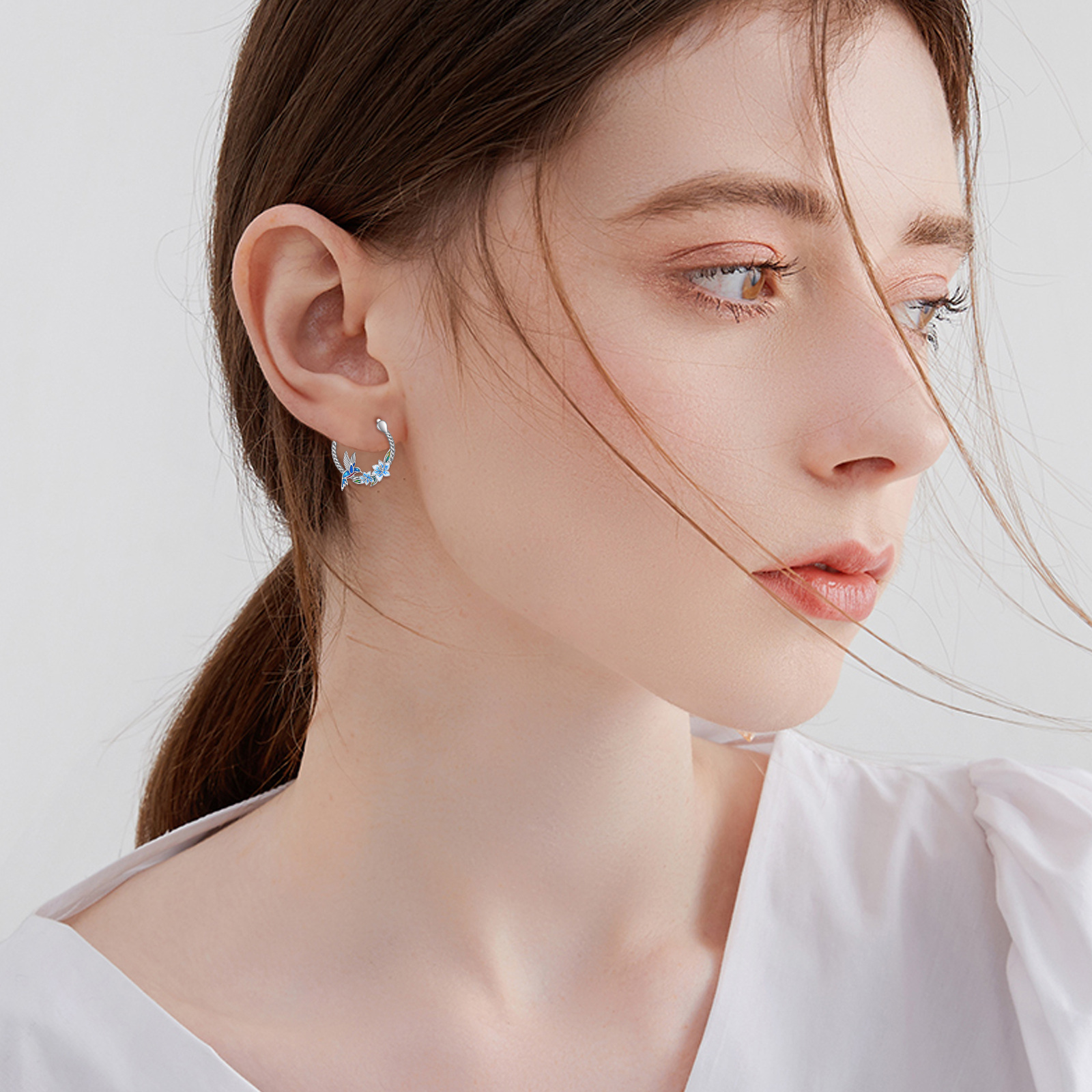 Women's Hummingbird Hoop Earrings in Sterling Silver
