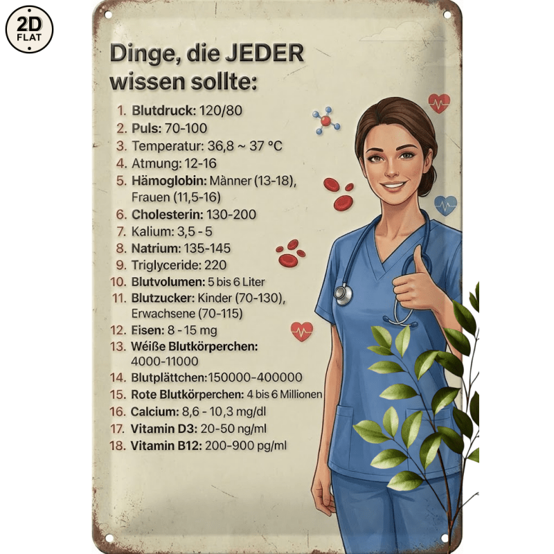 TEMU 2D Flat - 1 Stück Metallschild. Essentielle Gesundheitsfakten Medizinische Anleitung für Zuhause, Büro, Bar, Außendekoration 20X30CM 2D FLAT