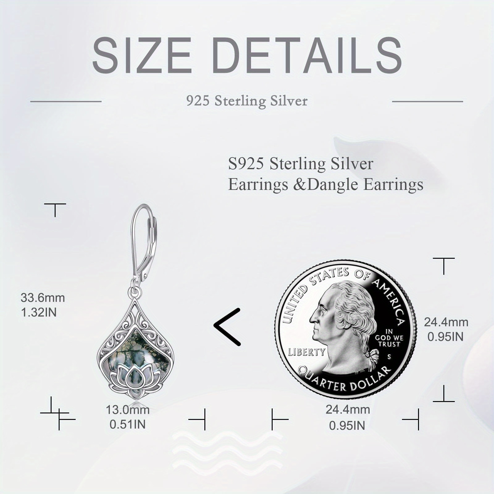 lotus flower earrings 925 sterling silver teardrop leaf moss agate dangle earrings for women lotus jewelry birthday Product details 3