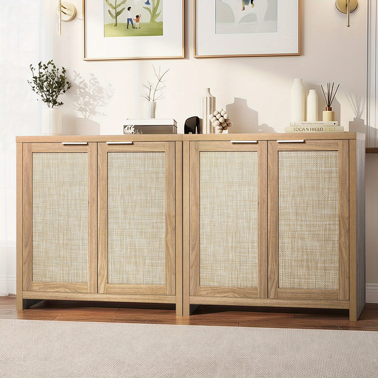 TEMU 2x Buffet Sideboard Storage Cabinet Cupboard Kitchen Hallway Table | Contemporary Style, , Floor Mount, , Hardwood And Particle Board Material