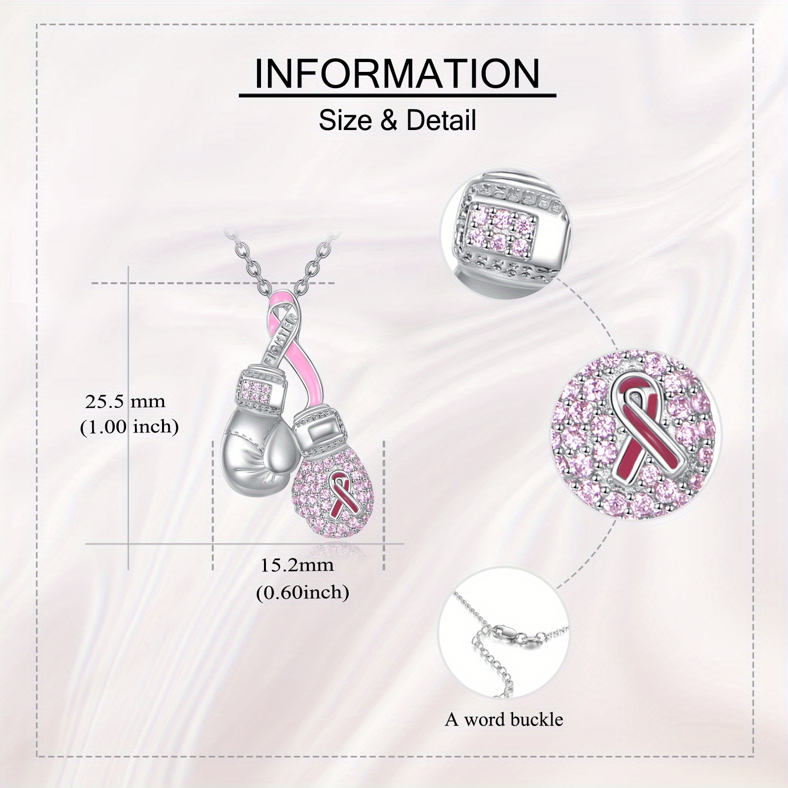 Women's S925 Sterling Silver Breast Cancer Awareness Pendant