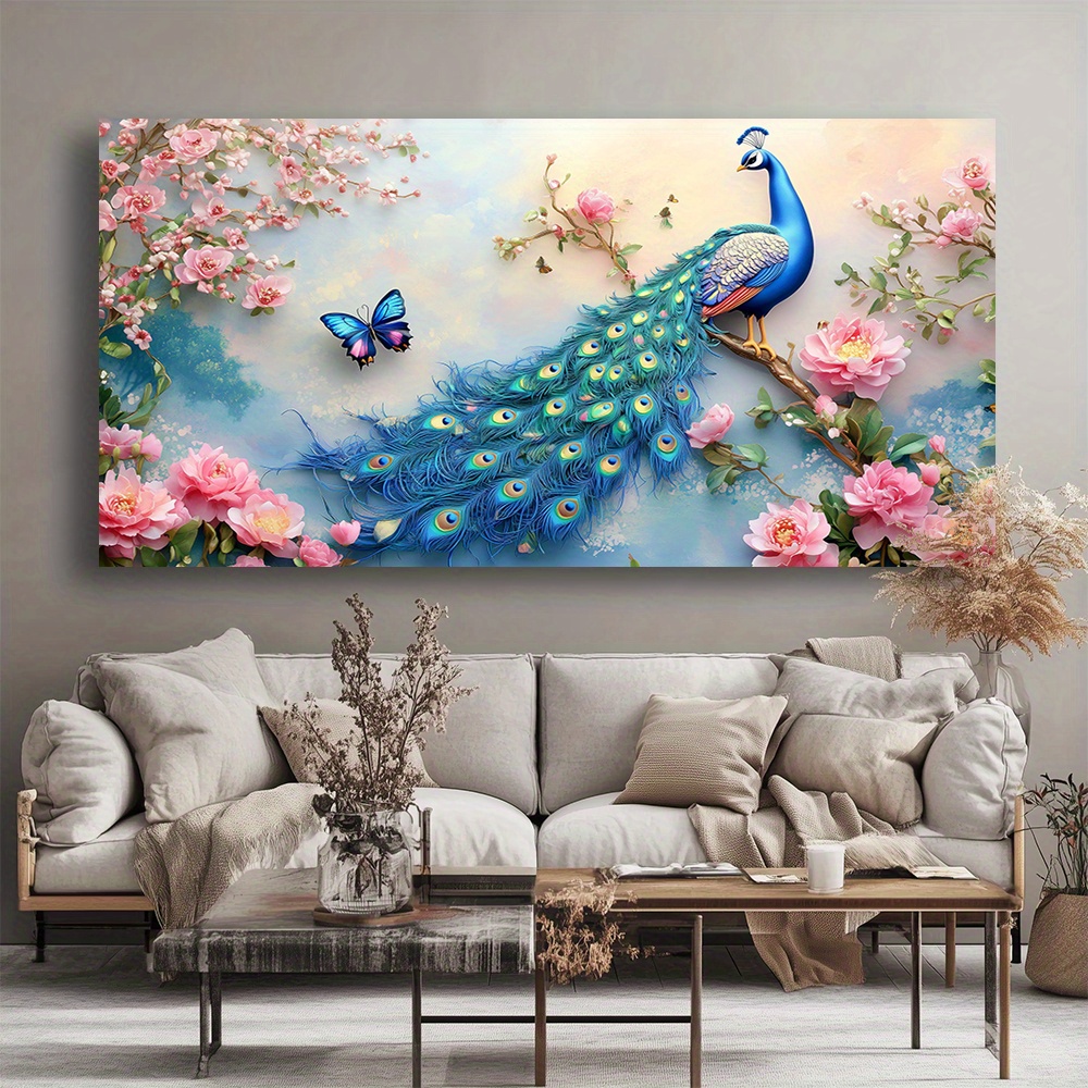 Peacock & Floral Abstract Canvas Wall Art