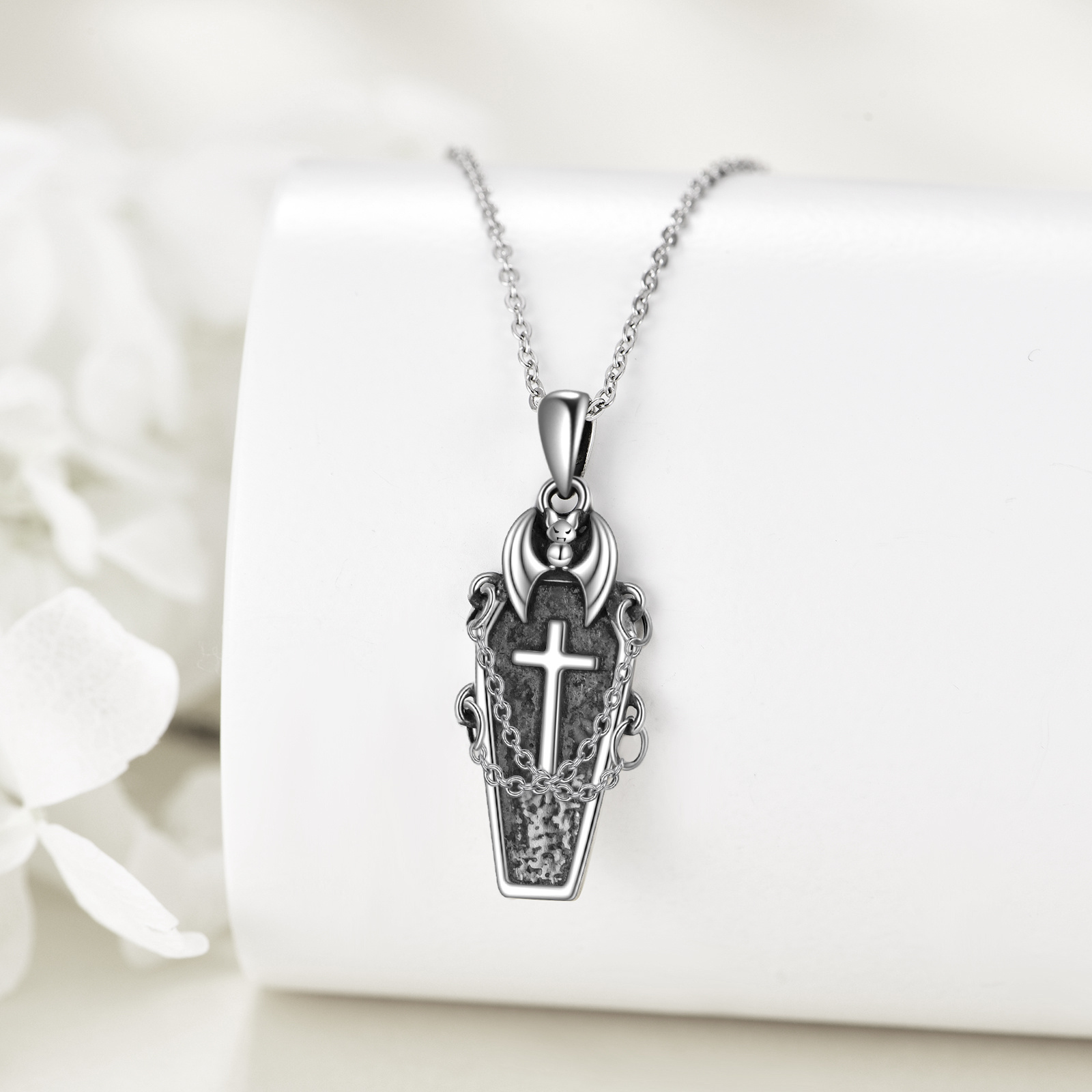 Women's 925 Sterling Silver Gothic Coffin Necklace, Statement Wear