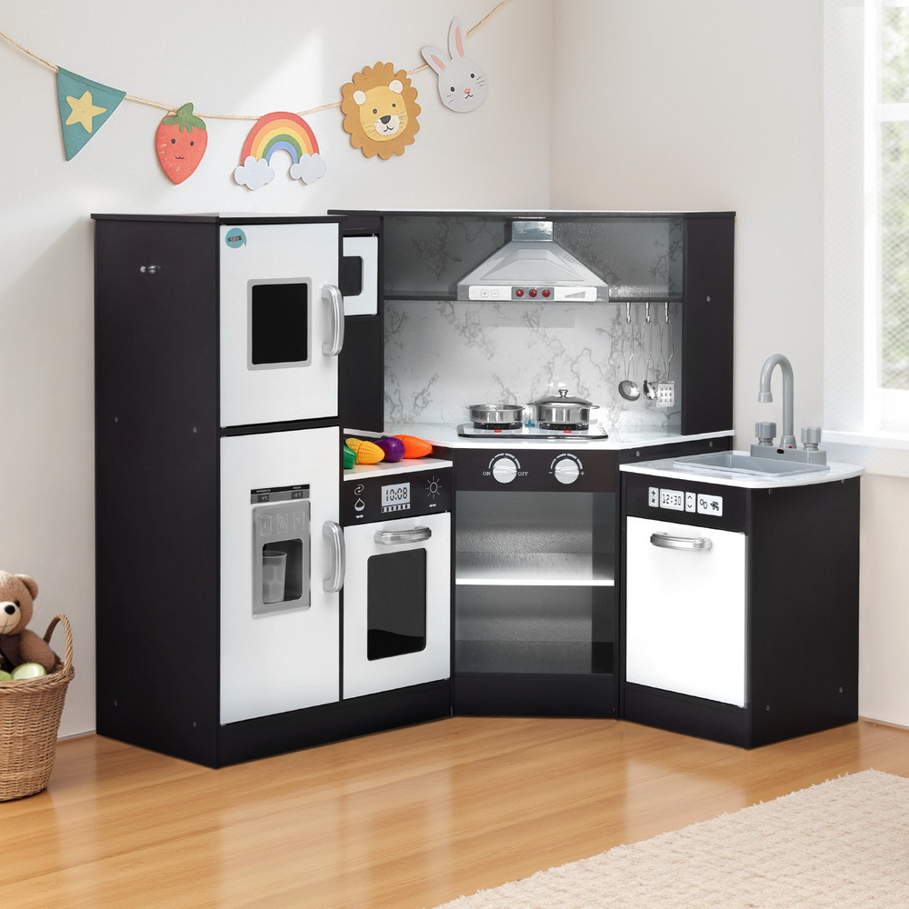   kids kitchen play set wooden pretend cooking playset w sounds lights black Product details 0