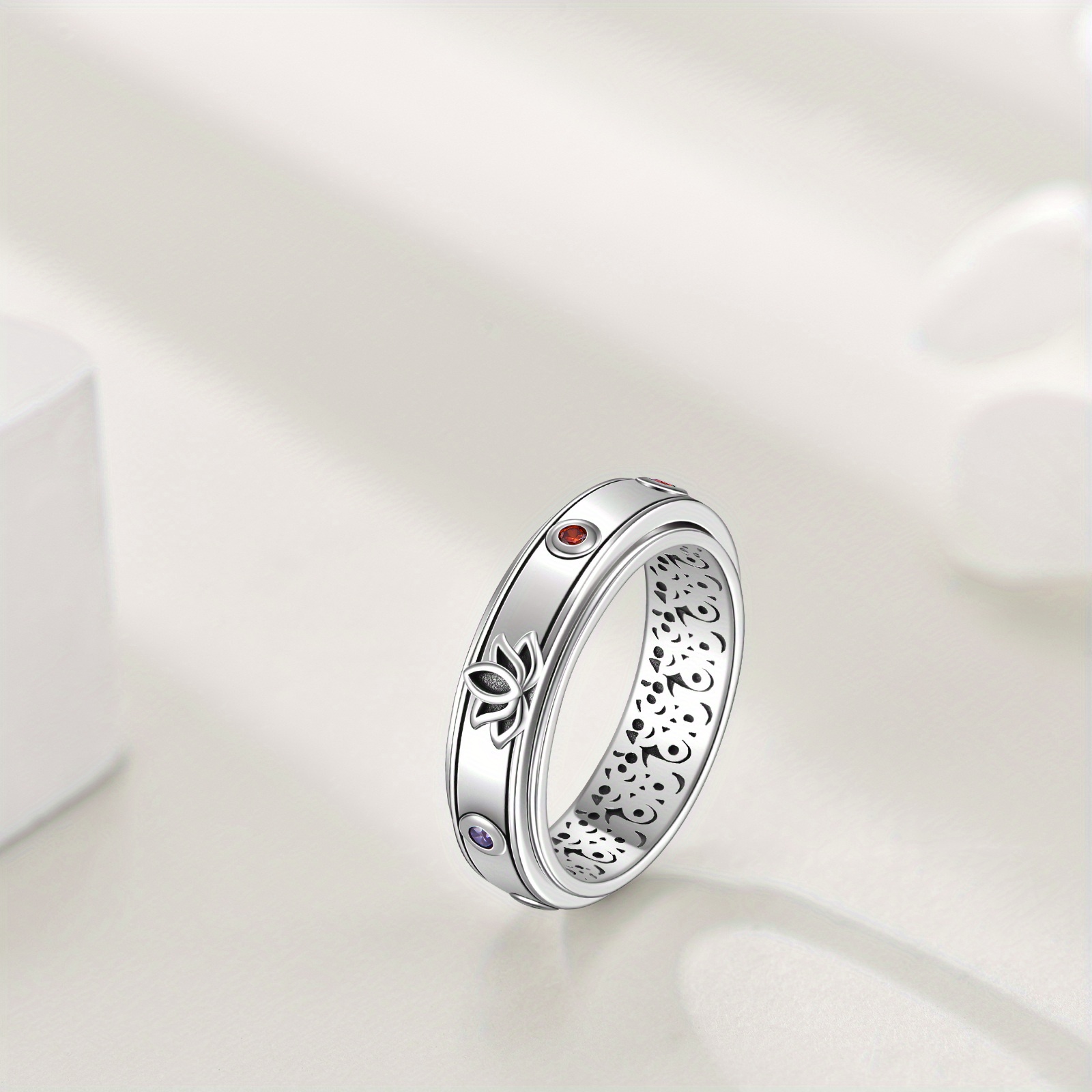 Fidget Ring 925 Sterling Silver Lotus Chakra Spinner Ring