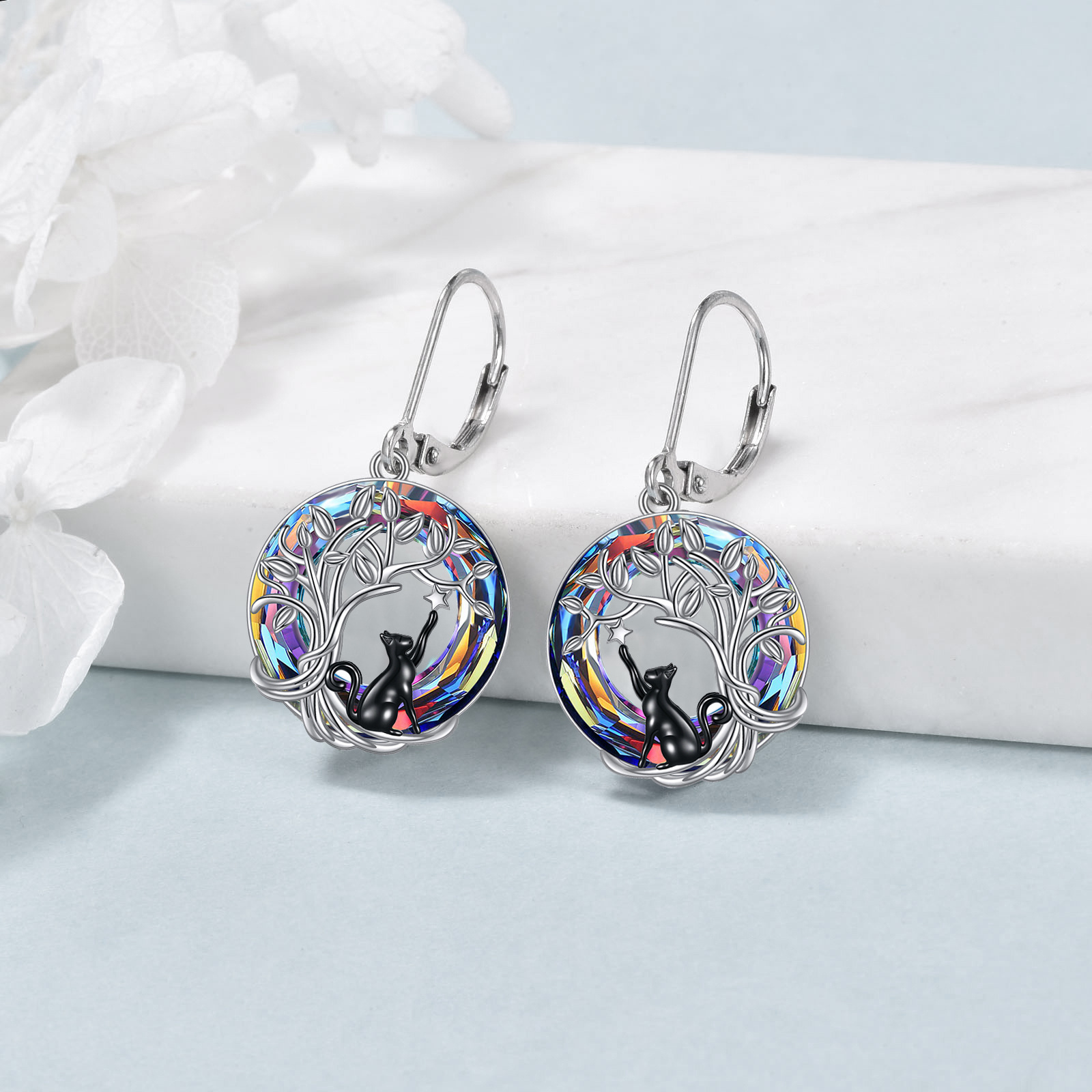 black cat earrings for women 925 sterling   of life leverback dangle earrings with volcano artificial   jewelry gifts for birthday Product details 3