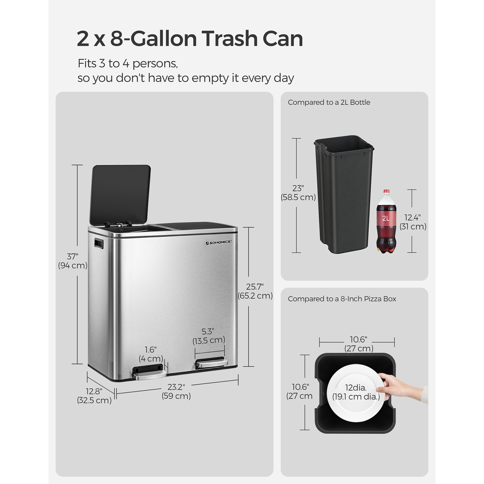 TEMU Songmics Kitchen Trash Can Black