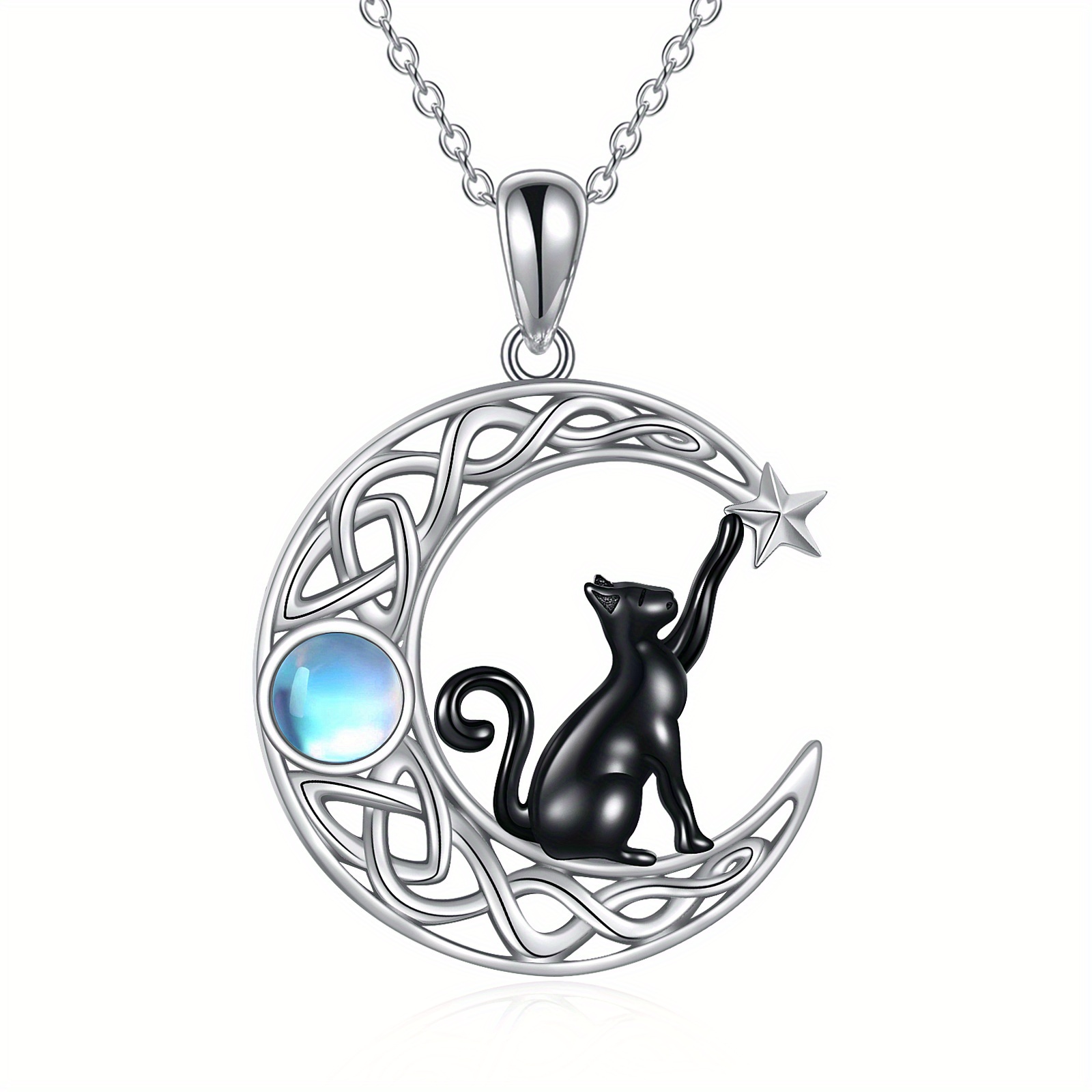 Image of 925 Sterling Necklace For Women Celtic Moon Pendant Jewellery Women Birthday Gifts For Cat Lover