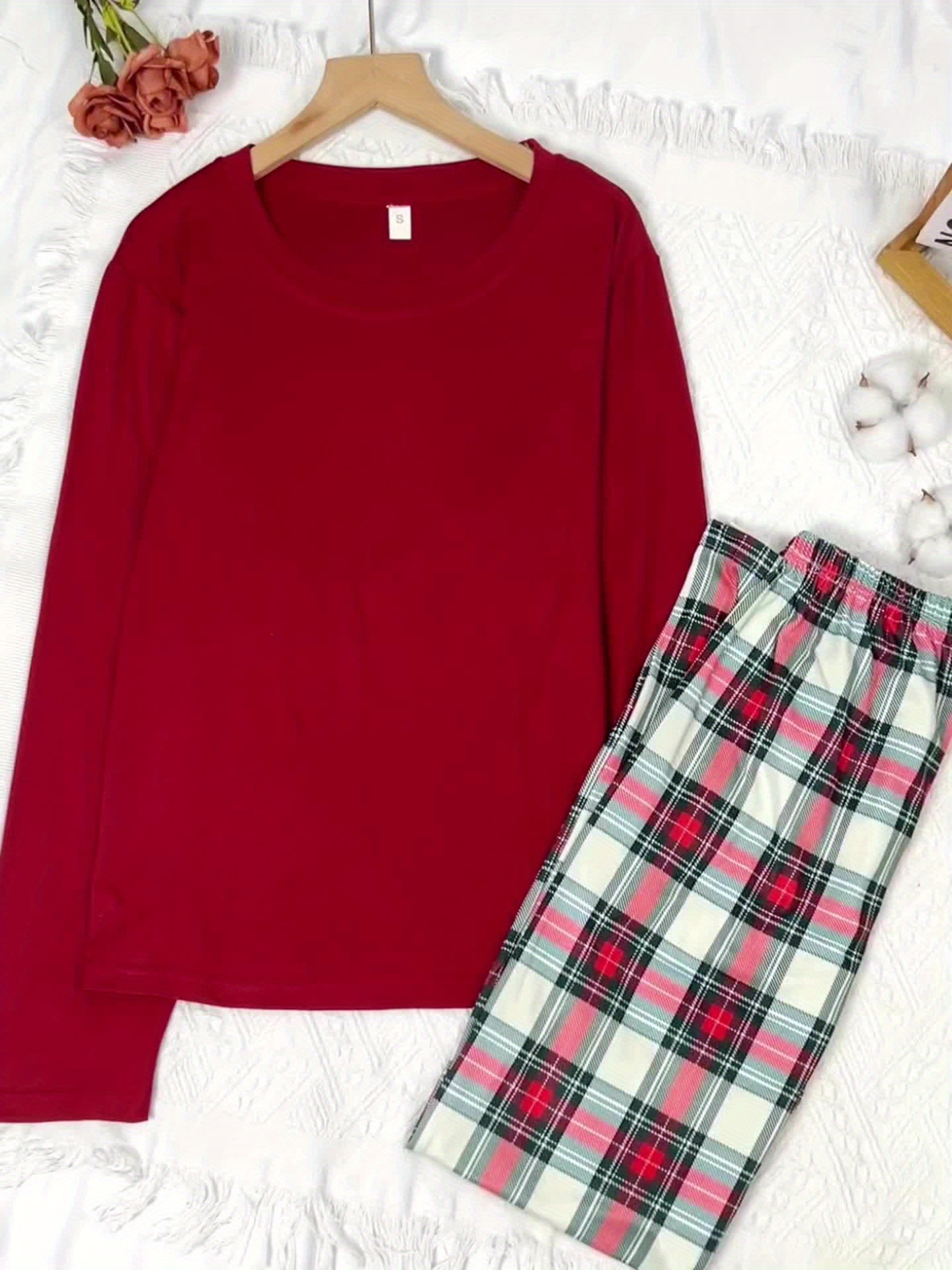 Conjunto De Pijama Com Estampa Xadrez Blusa De Manga - Temu Portugal