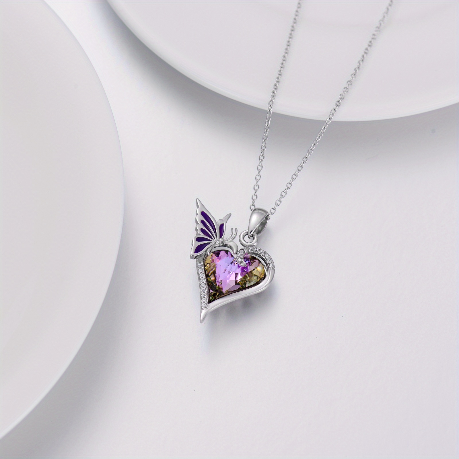 925 Silver Heart Butterfly Pendant Necklace for Women