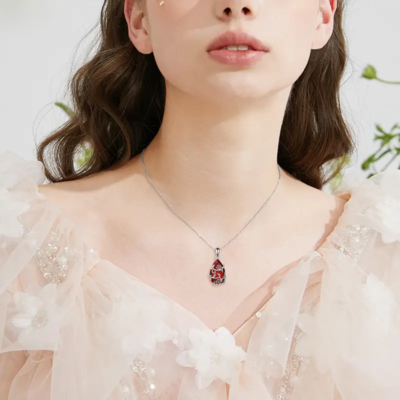 vintage flower necklace s925 sterling silvery red agate pendant artificial crystal restoration fine jewelry Product details 3