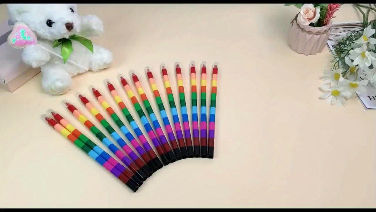 12pcs Stackable Multicolor Crayons, Party Favors DIY Rainbow Pencils,  Stackable Crayons For School, Office, Kids Birthday Party Supplies, 12  Colors