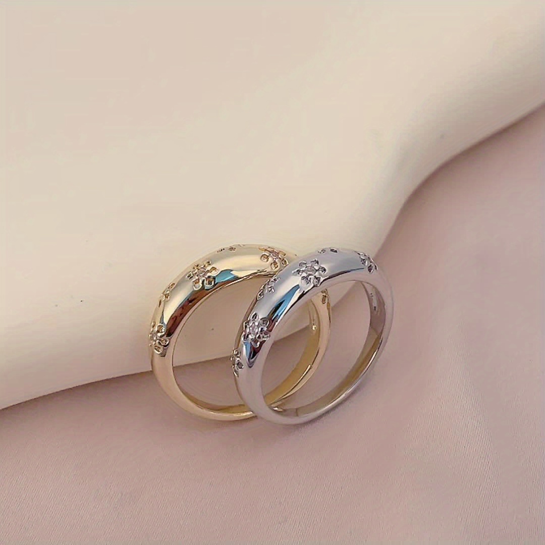 Copper Zirconia Ring - Floral Golden & Silvery Plated