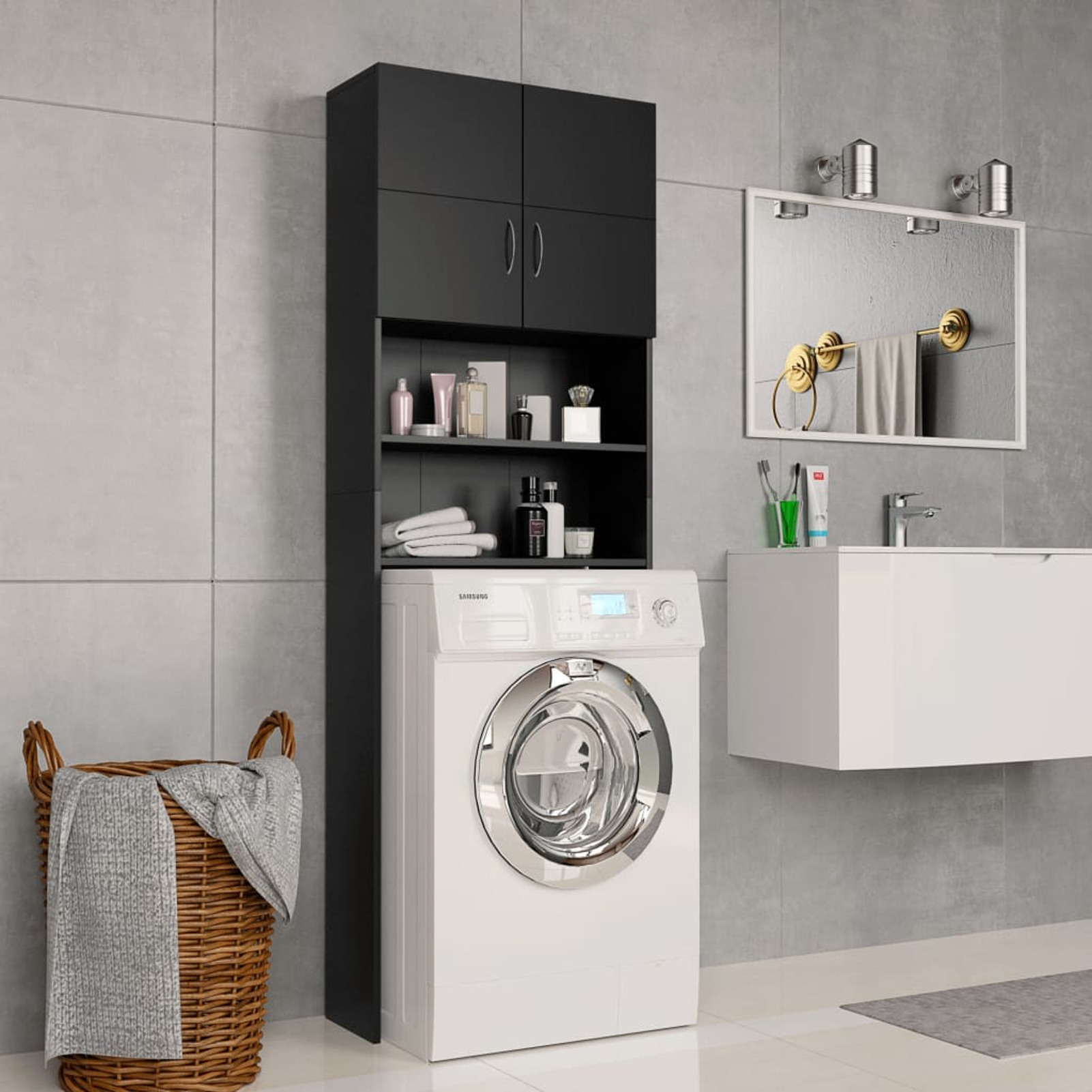 

Washing Machine Cabinet Black 64x25.5x190 Cm Wood Material