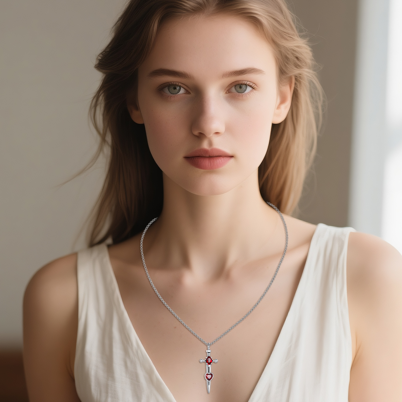 925 Sterling Silver CZ Sword Necklace Unisex for Daily Wear