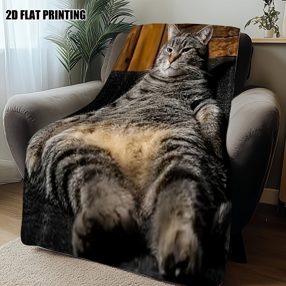 TEMU 1pc Cat On Sofa Print Throw Blanket, Cozy Lightweight Flannel Soft Plush Blanket With Realistic Cat Design, Mixed Colors, Camping, Gift, Sofa