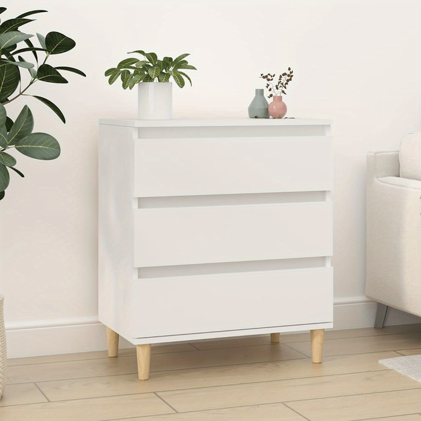White Buffet 60x35x70 Cm Wood, Dresser Storage Cabinet With Compartment, Storage Cabinet For Living Room, Bedroom, Kitchen