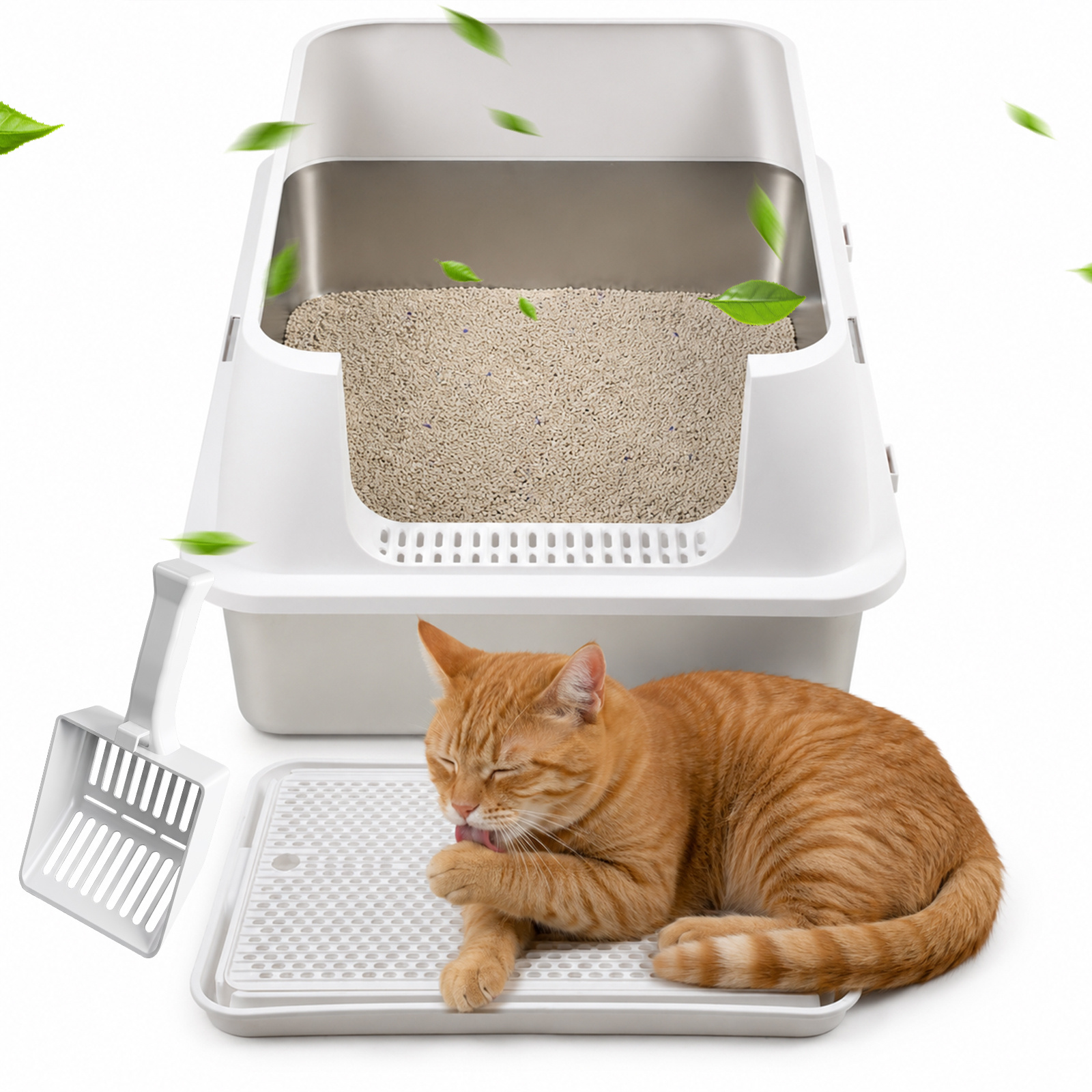 Xxxl Cat Litter Box With High Rim - Toilet For Large Cats And Multi-cat Households, With Step Mat And