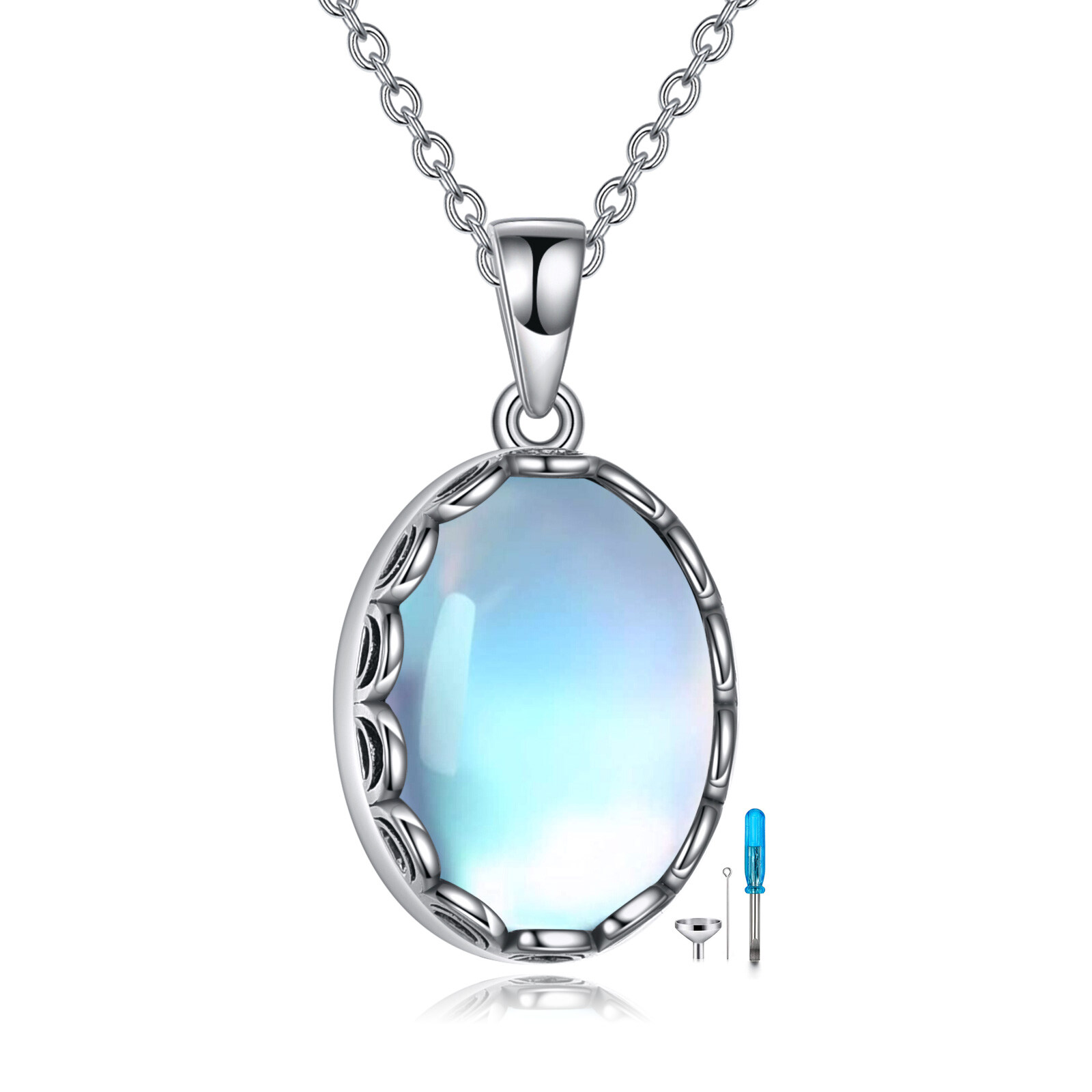 Ashes Pendant Necklace with Moonstone Charm, Memorial Gift