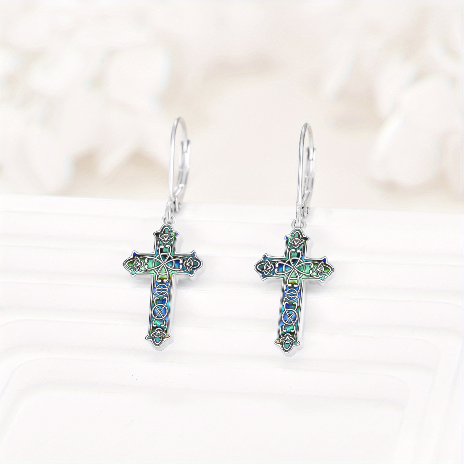 Women's Filigree Cross Dangle Earrings in 925 Sterling Silver