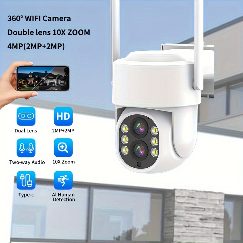 COOLOUS Cámara de seguridad interior de doble lente de 2 MP x 2, cámara  inalámbrica de 2.4 GHz, cámara de seguridad WiFi PTZ de 360° para monitor  de