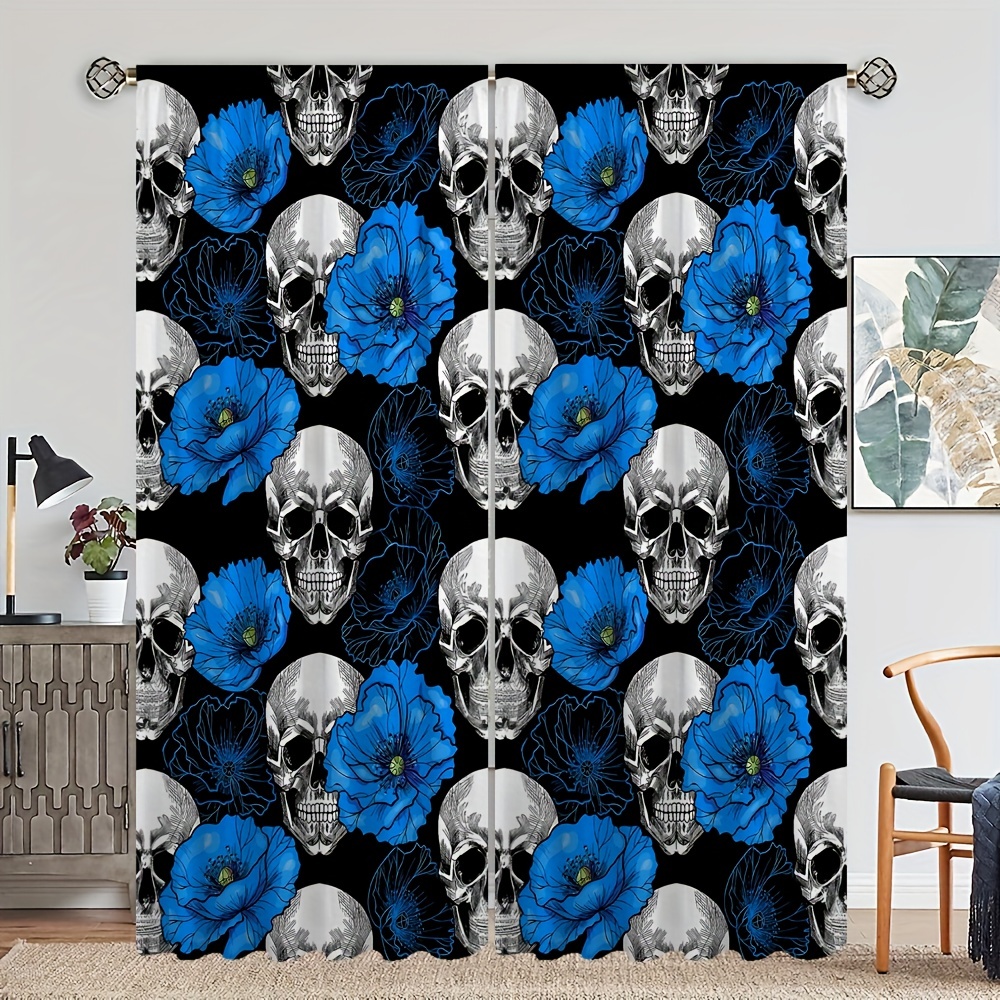 2panels Mexican Day Of The Dead Skull Curtains Study Room - Temu