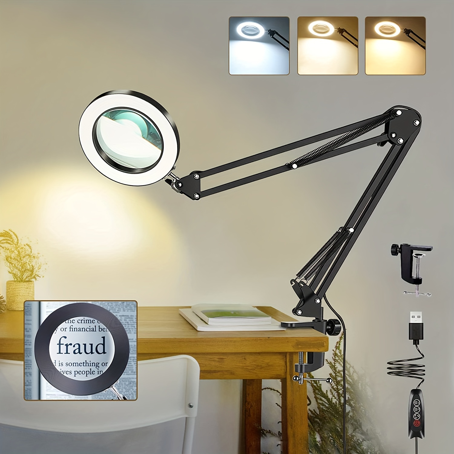 LED desk lamp, magnifying glass, magnifier lamp, LED, craft light, rea –  RoomBasics