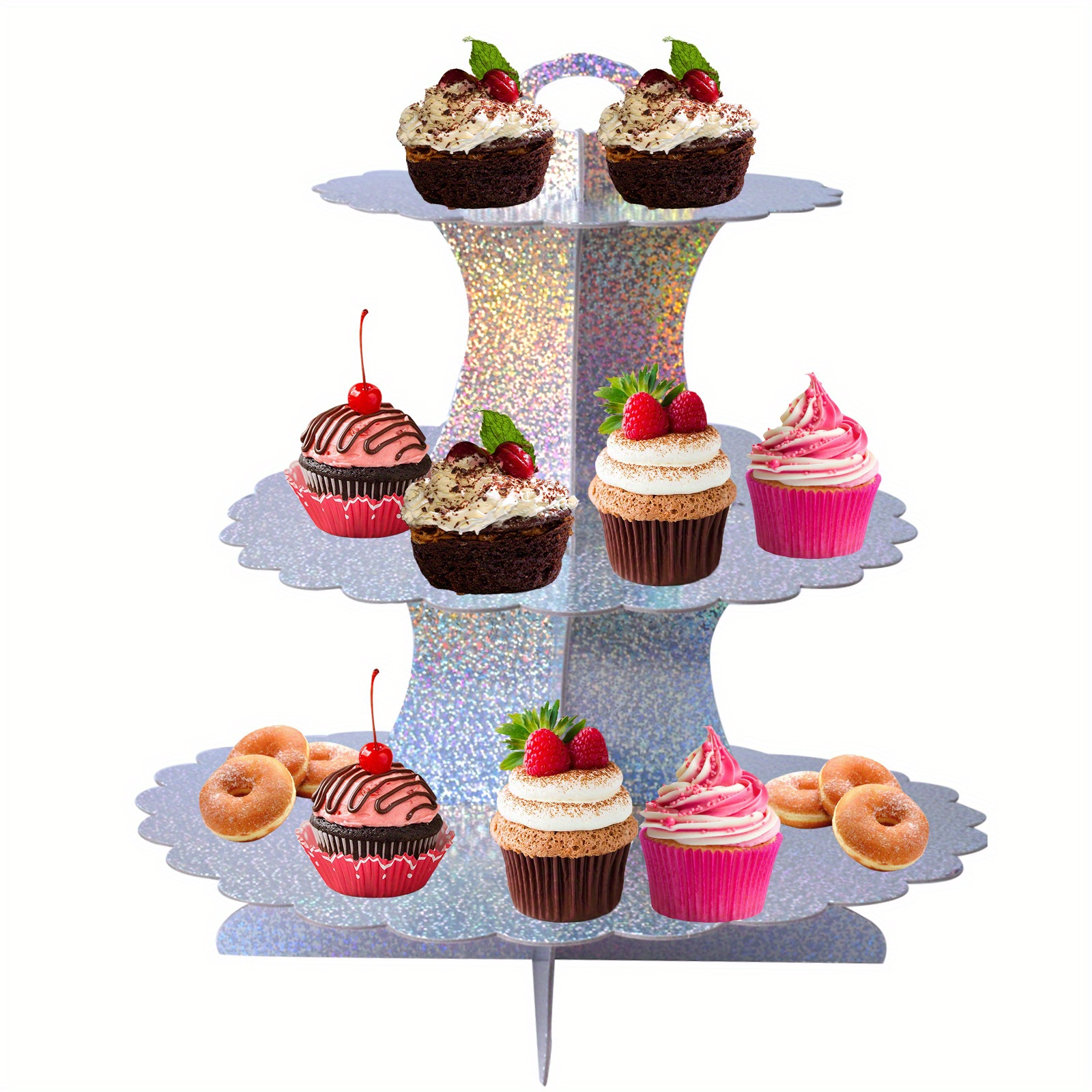 Juego de 3 soportes plateados para tartas para fiestas, soporte de pastel  de cristal, soporte para cupcakes, postres, pastelería, dulces, placa de