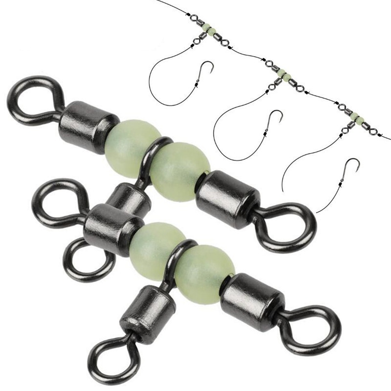 20pcs 3 Way T-type Swivel Fishing Sleeves Crimp Swivel Fishing Tackle  Freshwater