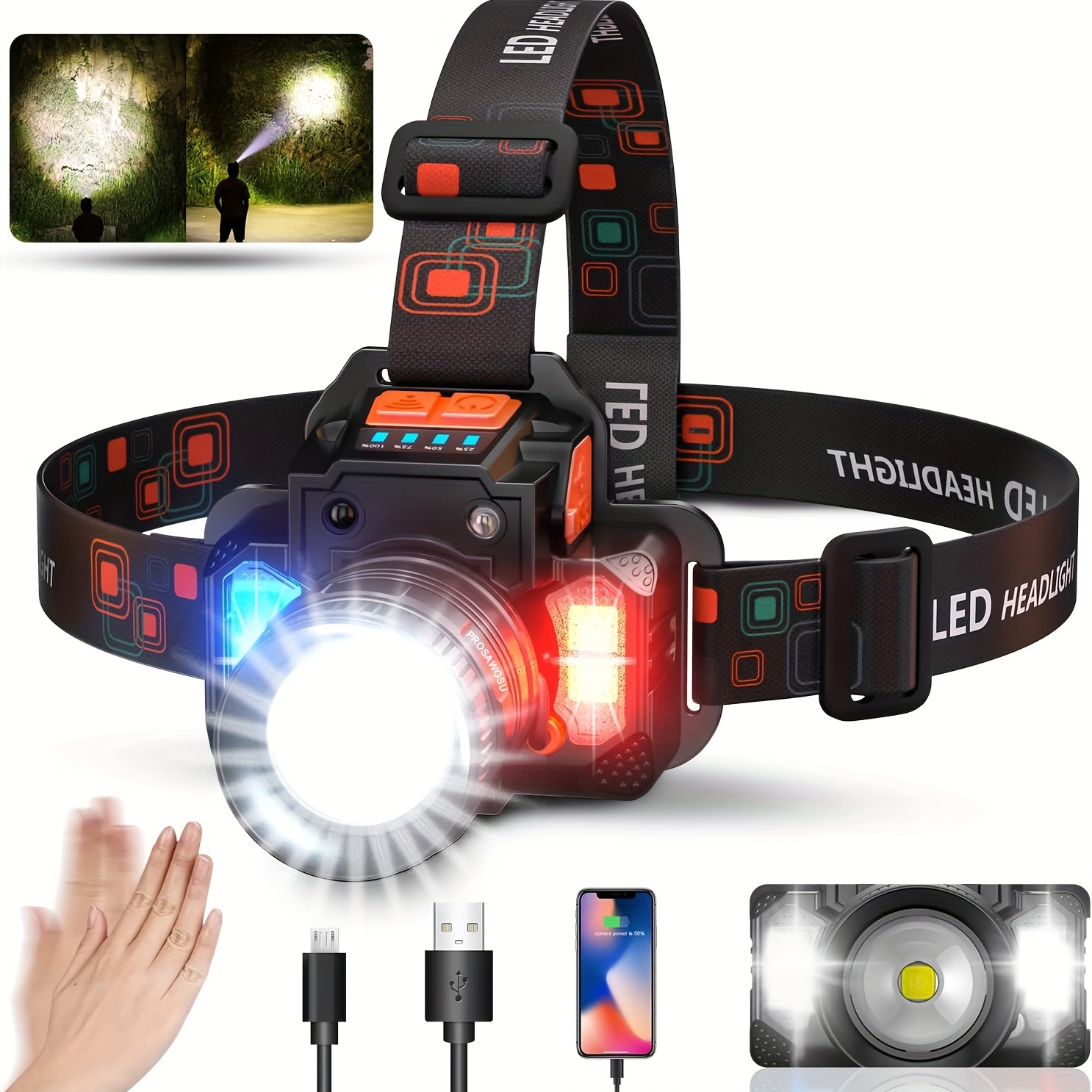 Rechargeable Adjustable Brightest Zoomable Powerful XHP160 LED Headlamp  Waterproof Headlight Power Bank 18650 Battery Headlamps For Hiking Camping  Fishing Runn…