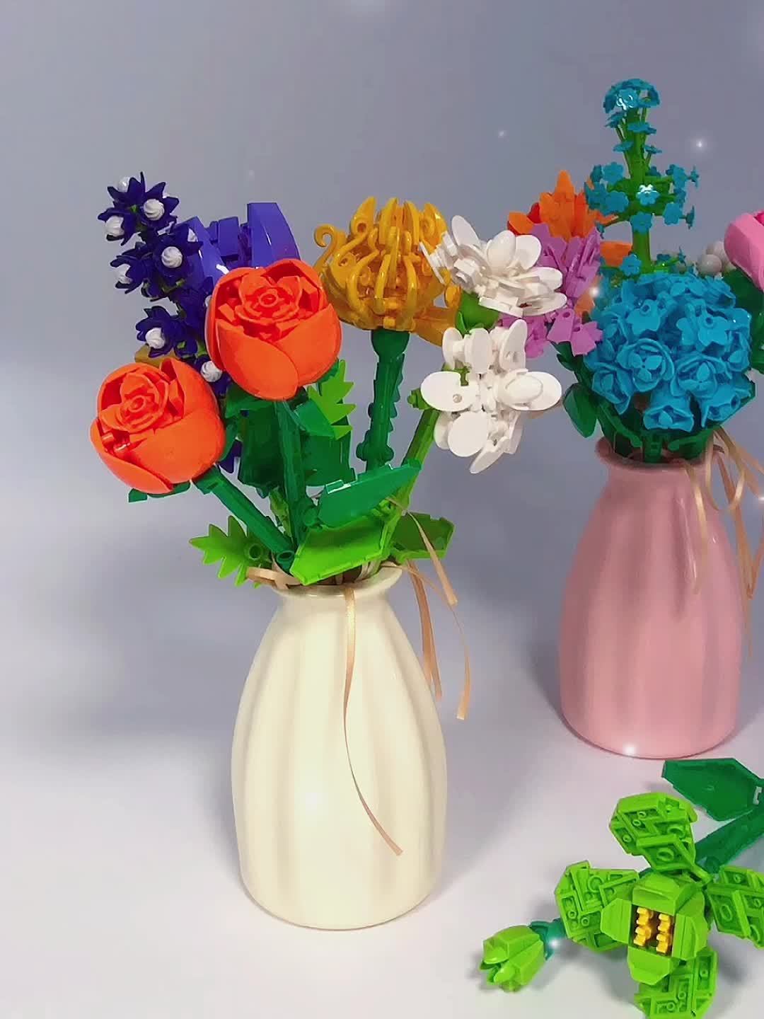 DIY Building Block Flower Bouquet Kit - 12 Models Desk Decor Set