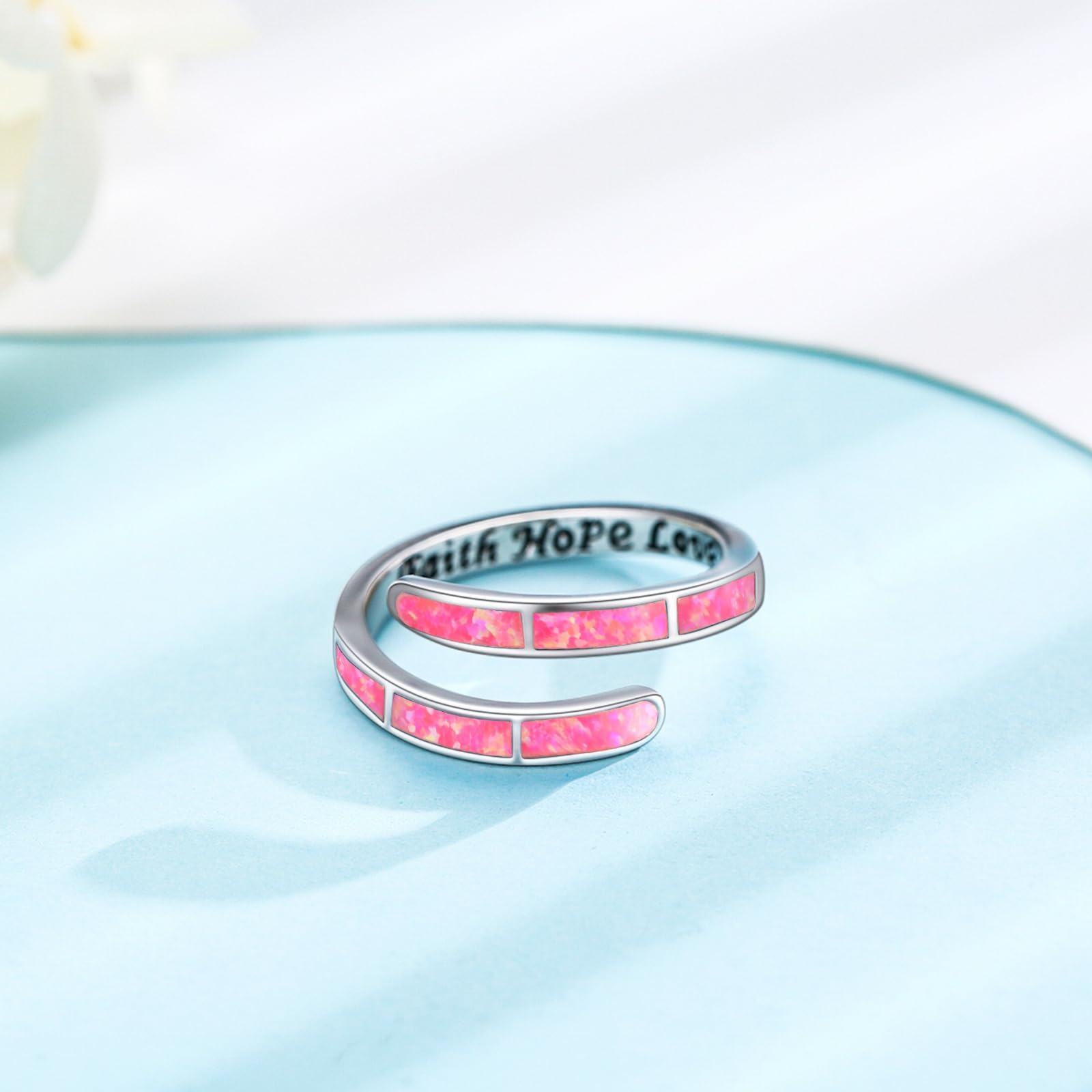 Sterling Silver Hot Pink Opal Ring Adjustable Rings for Women