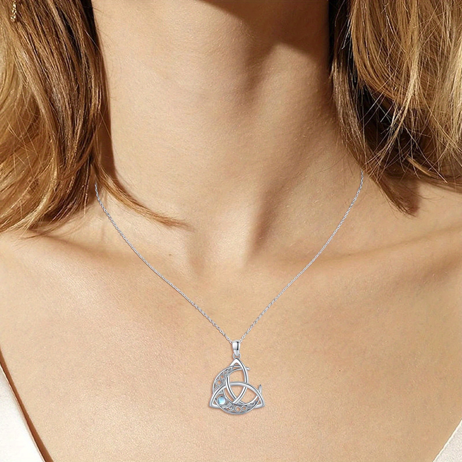 Celtic Knot Necklace 925 Sterling Silver Moonstone Moon Pendant
