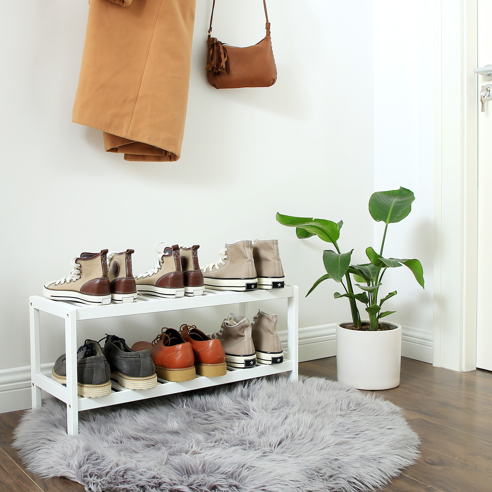 TEMU Songmics Bamboo Shoe Rack, 2-tier Shoe Storage, Shoe Organizer, Shelf For Shoes, Plants, Books, Living Room, Hallway, Bedroom, Bathroom, 26 X 70 X 33 Cm