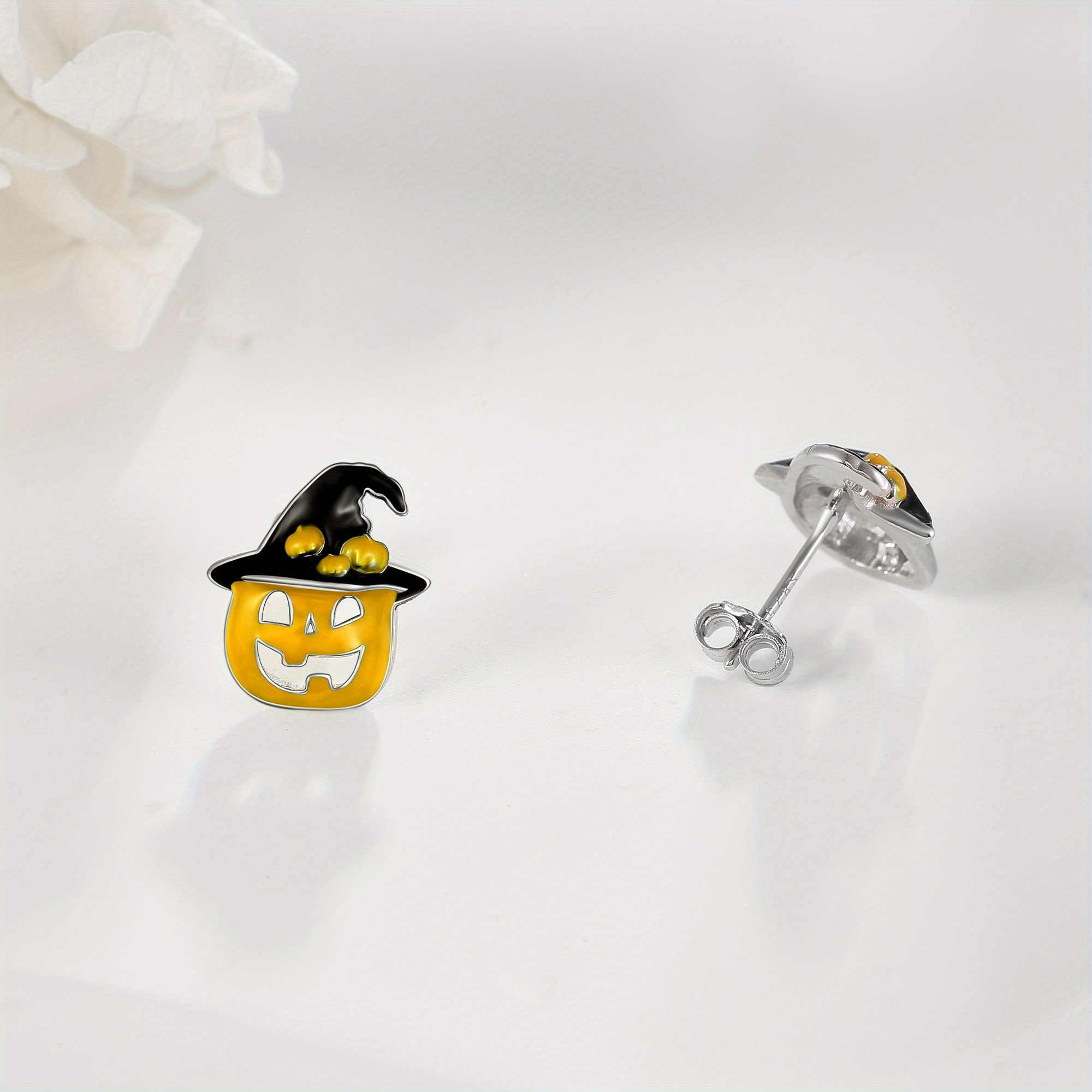 Pumpkin Stud Earrings, Sterling Silvery Halloween Gift for Women