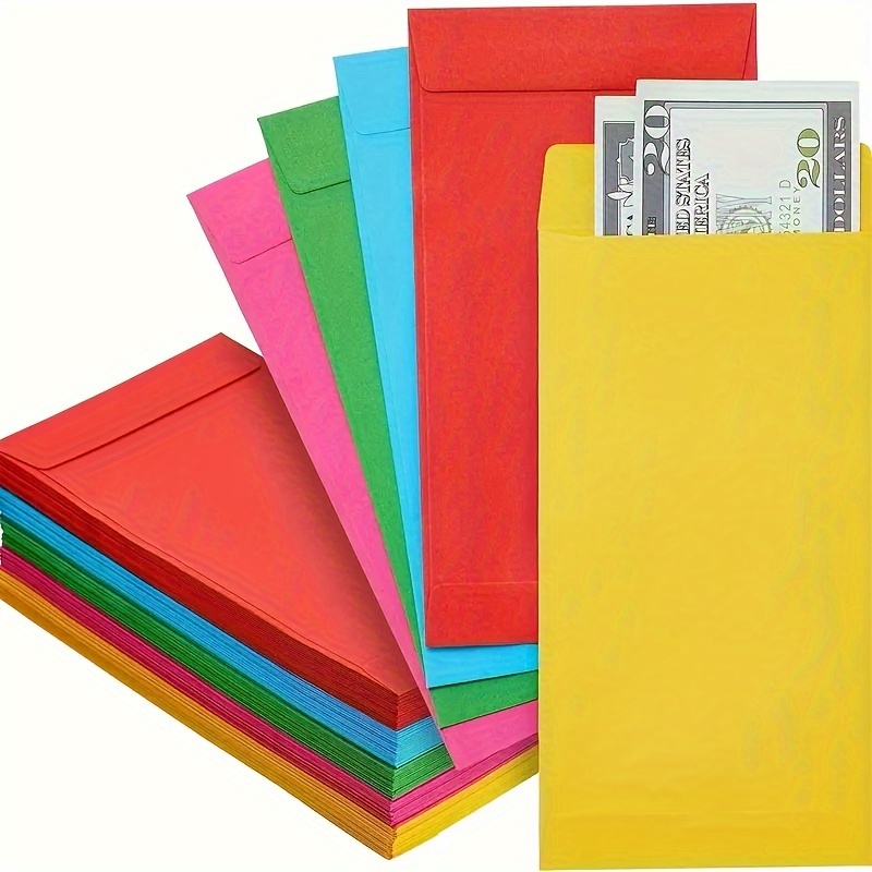 100pcs Enveloppes De Caisse Colorées 6,5 x3,5 (16,5 * 8,9 Cm). Grande