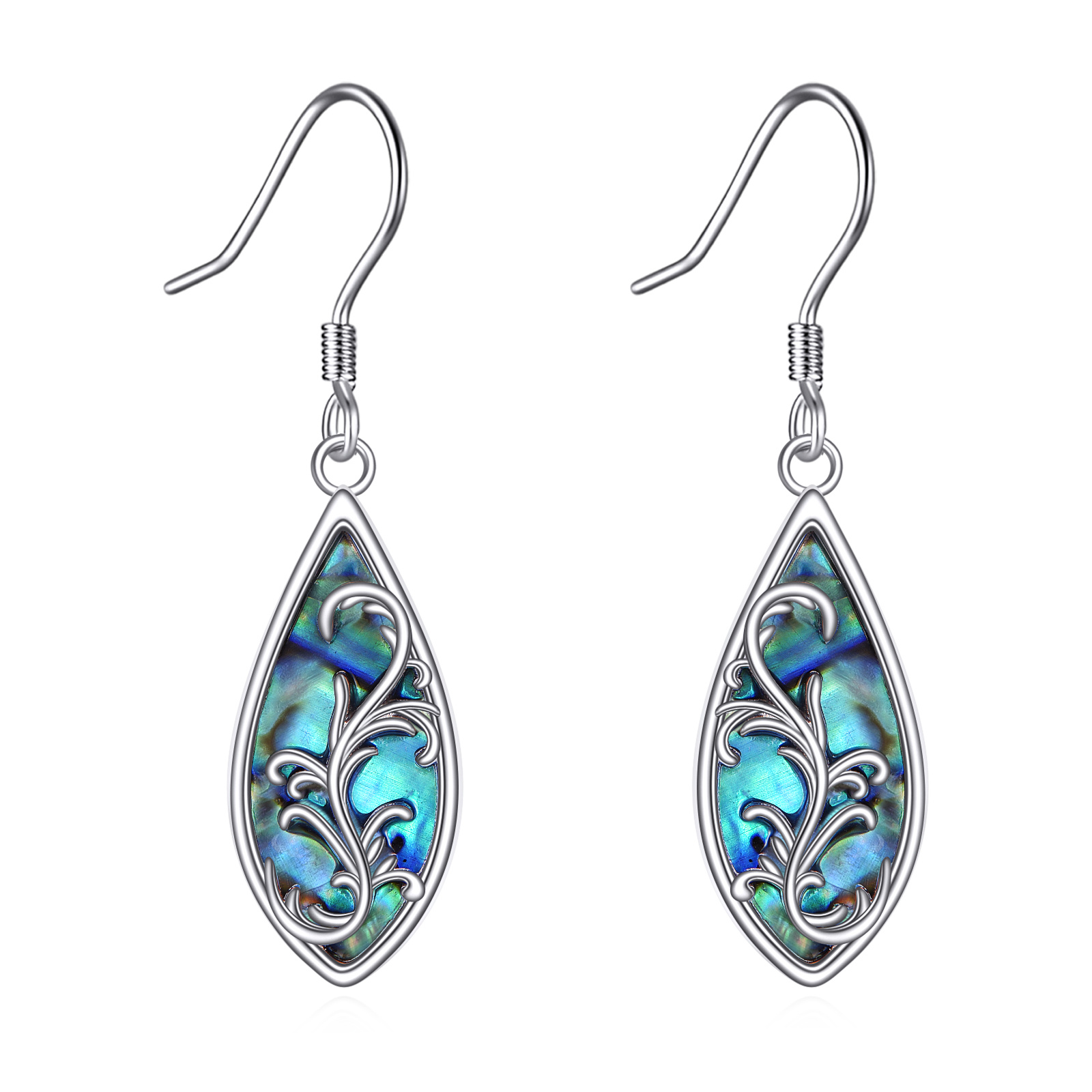 925 Sterling Silvery Abalone Earrings With Synthetic Turquoise Daily Wear Christmas Valentine's Day Gift For