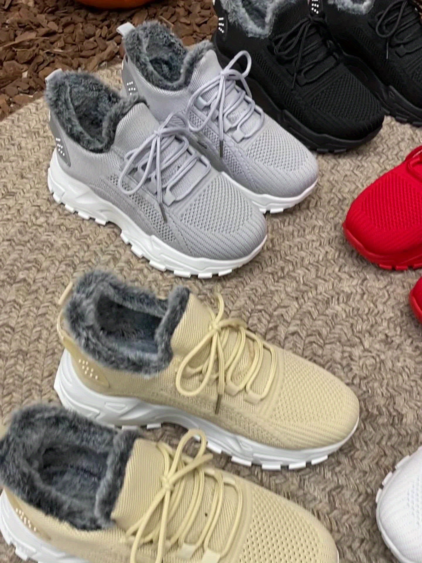 Plus Size Women's Warm Knitted Snow Sneakers for Outdoor Use