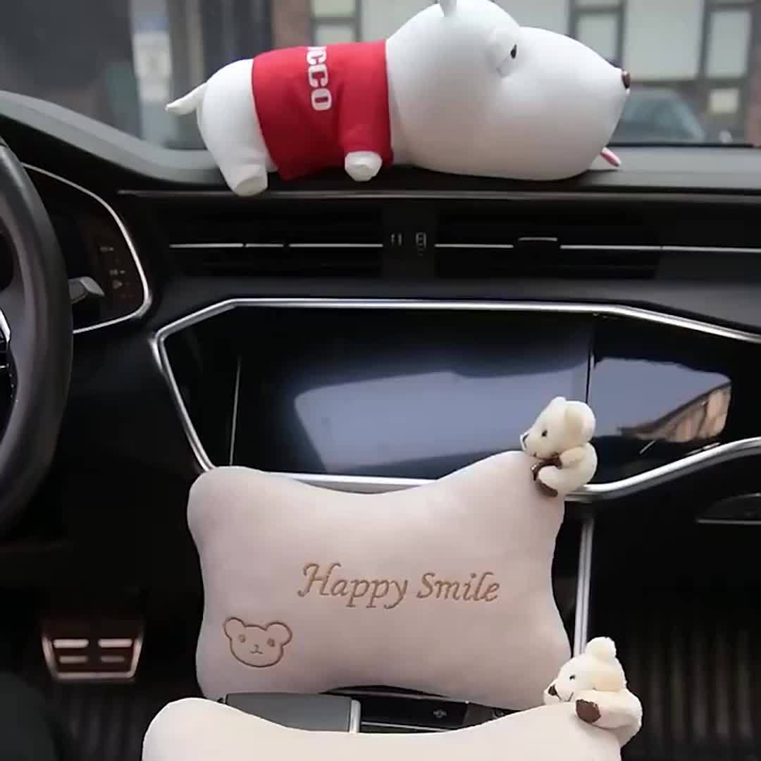 Car Headrest Pillow Cute Bear Pattern Car Neck Pillow - Temu