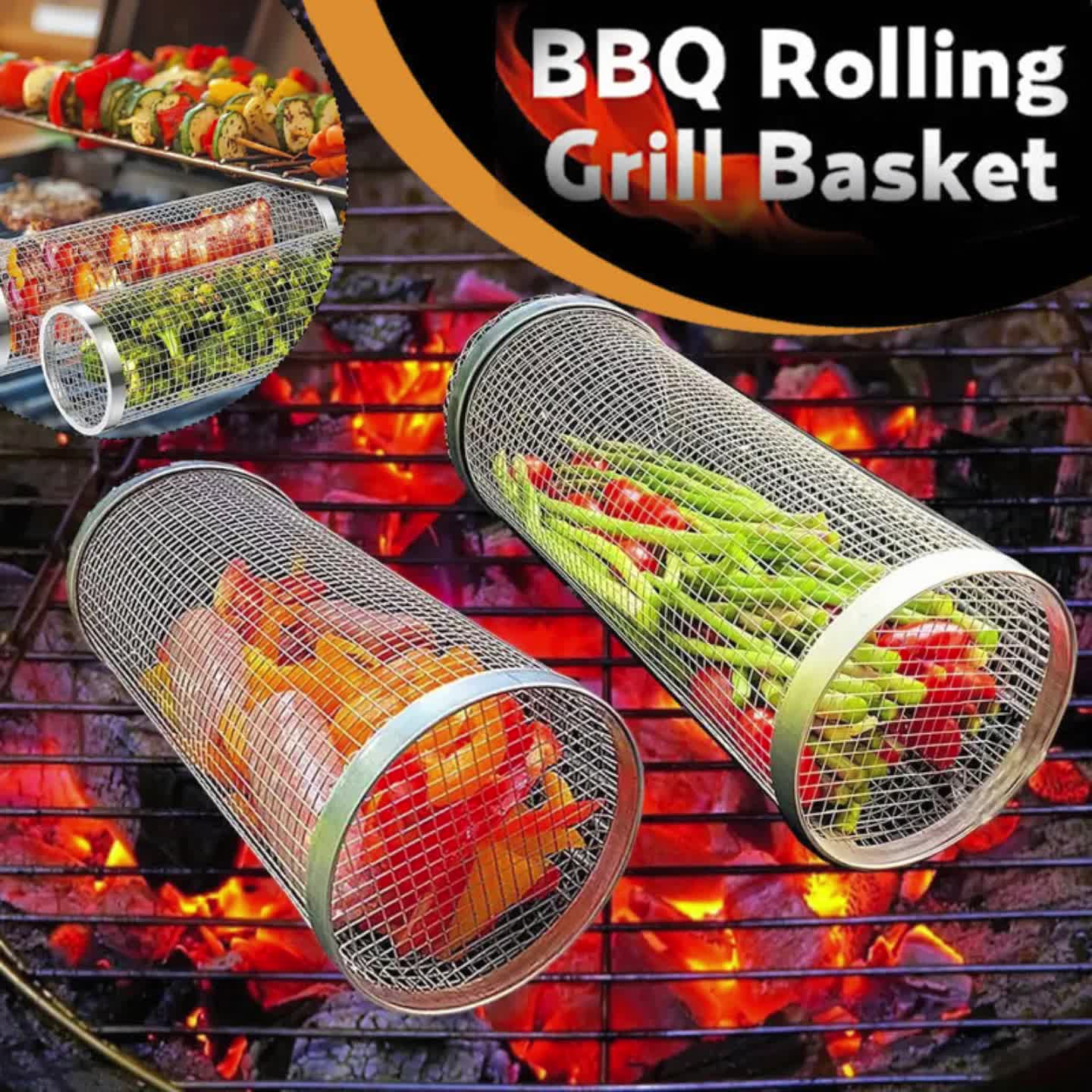 Outdoor Rolling Grilling Bbq Basket, Stainless Steel Leakproof Mesh Barbecue  Rack, Picnic Camping Simple Cylindrical Bbq Grill, Bbq Tools, Bbq  Accessories, Grill Accessories - Temu