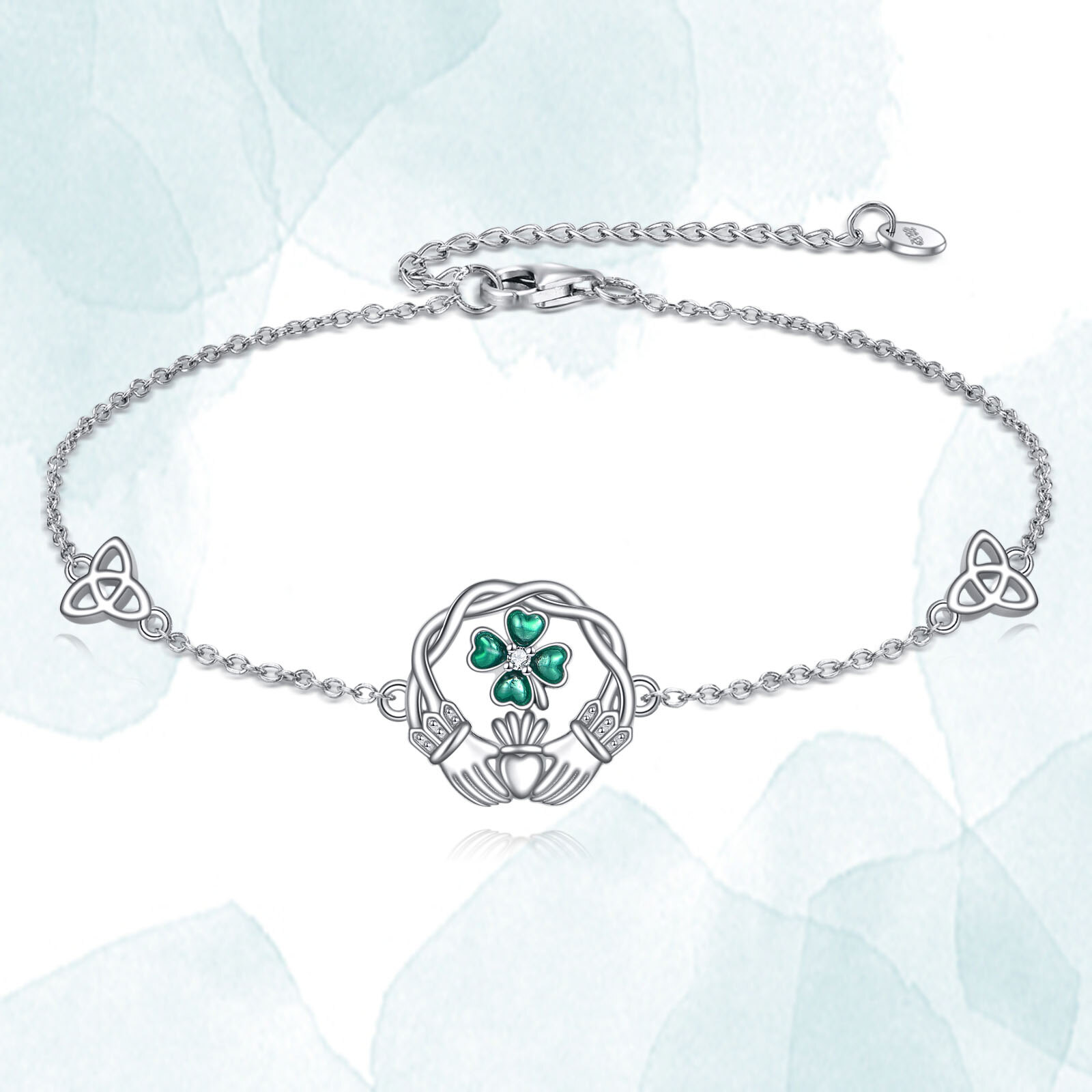 Women's Celtic Knot Clover Bracelet, Sterling Silver