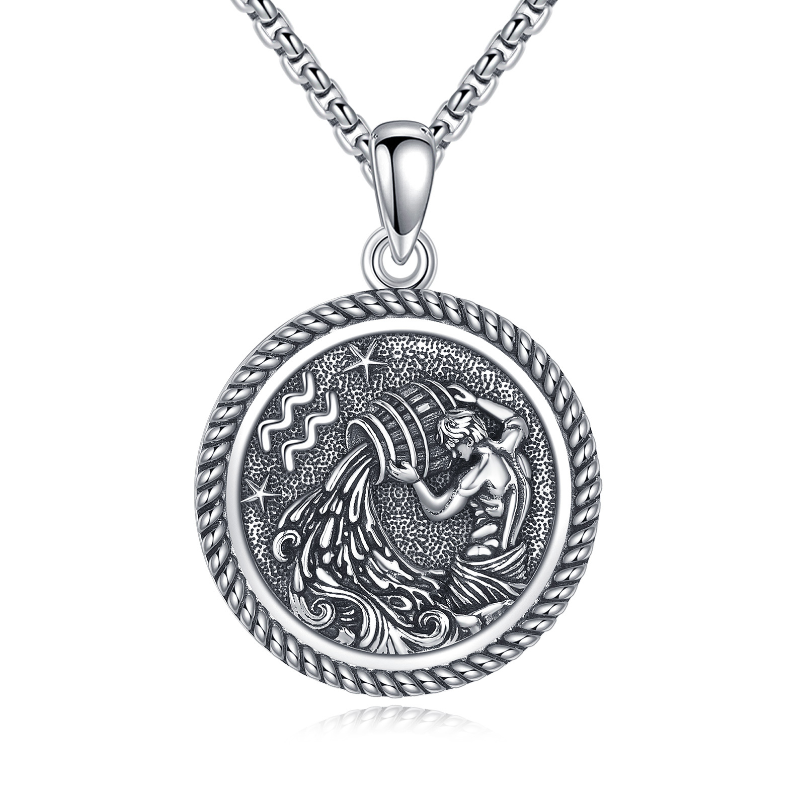 925 Sterling Silver Aquarius Necklace, Zodiac , Perfect For Graduation Season And Daily Statement Wear, Women's Hypoallergenic