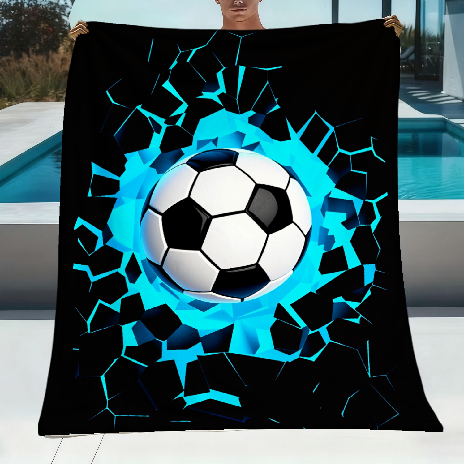 1pc Joocar Soccer Ball Blanket - Soft Flannel Bedspread Suitable For , Bed, Sofa, Car, Office - Machine Washable - Cozy, Valentine's Day, -themed Room Decor