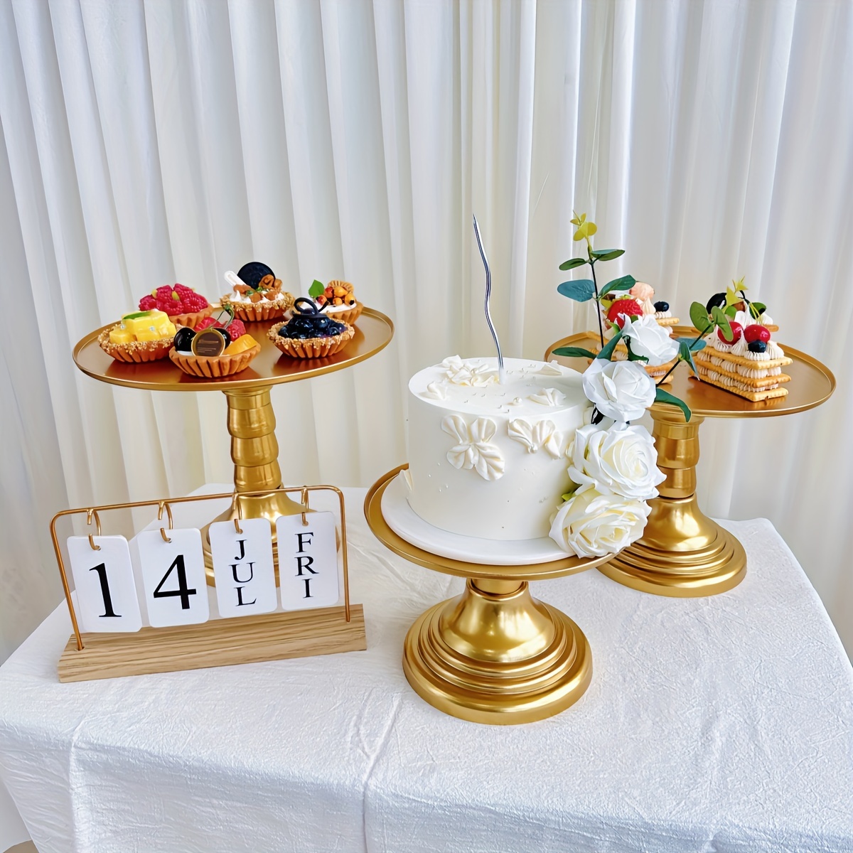 Soporte para tartas de madera de color blanco con bordes dorados. Diámetro  del plato para pastel 12 pulgadas -  México