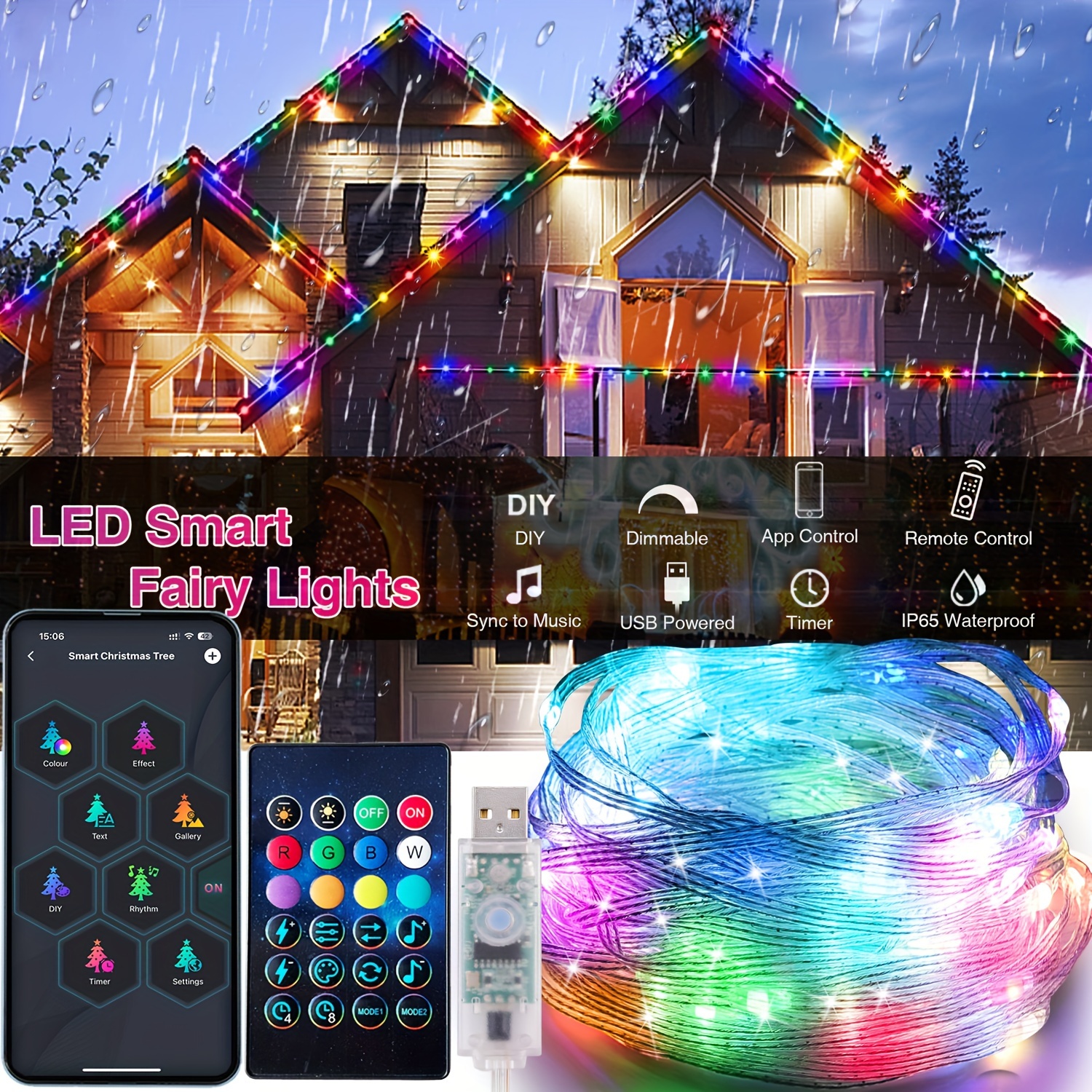 Outdoor Christmas Star String Lights, Smart RGB Waterfall Tree String Light  with APP Remote Control, DIY Modes Dimmable Timer Music Sync Shooting Star