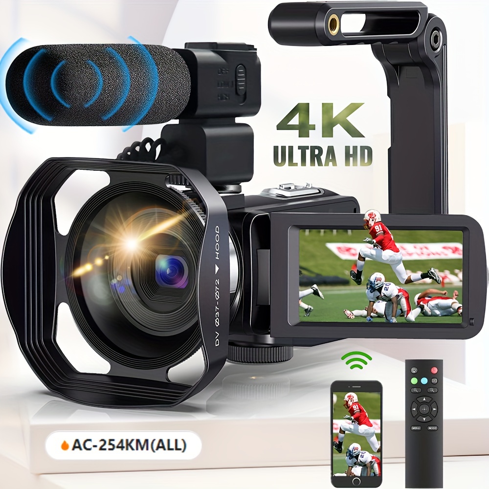  Cámara digital 4K 48MP 18X HD videocámara WiFi IR visión  nocturna cámara de video para  3.0 pulgadas HD pantalla táctil  Vlogging cámara con micrófono externo, estabilizador y control remoto 